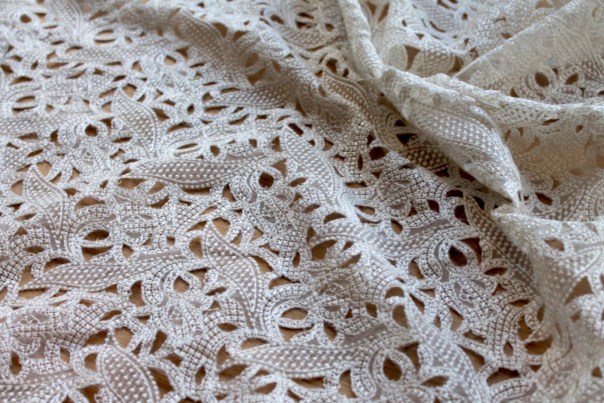 Ivory Embroidered Cut Out Organza fabric, image 2 of 6