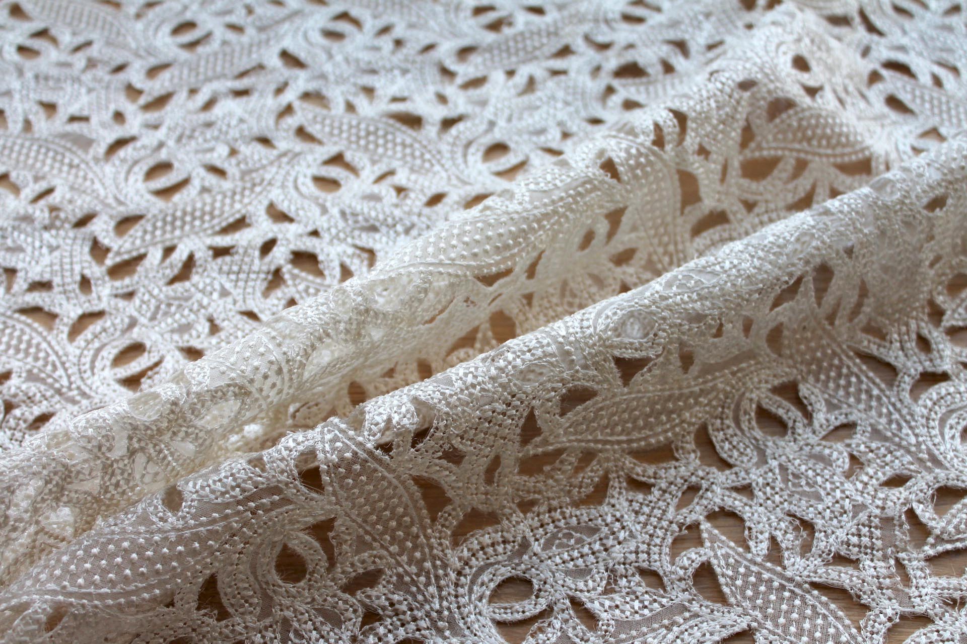 Ivory Embroidered Cut Out Organza fabric, image 5 of 6