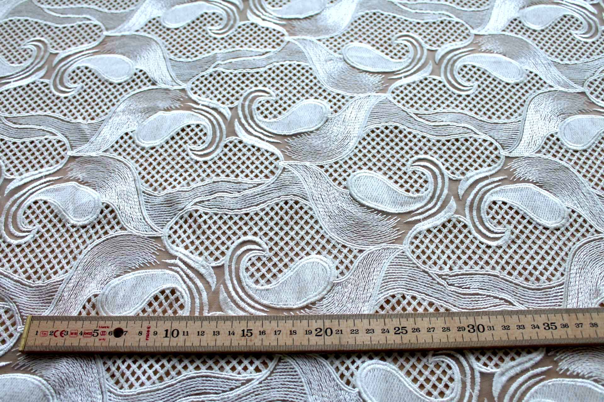 Embroidered Modern Pattern on Tulle - Ivory fabric, image 3 of 8