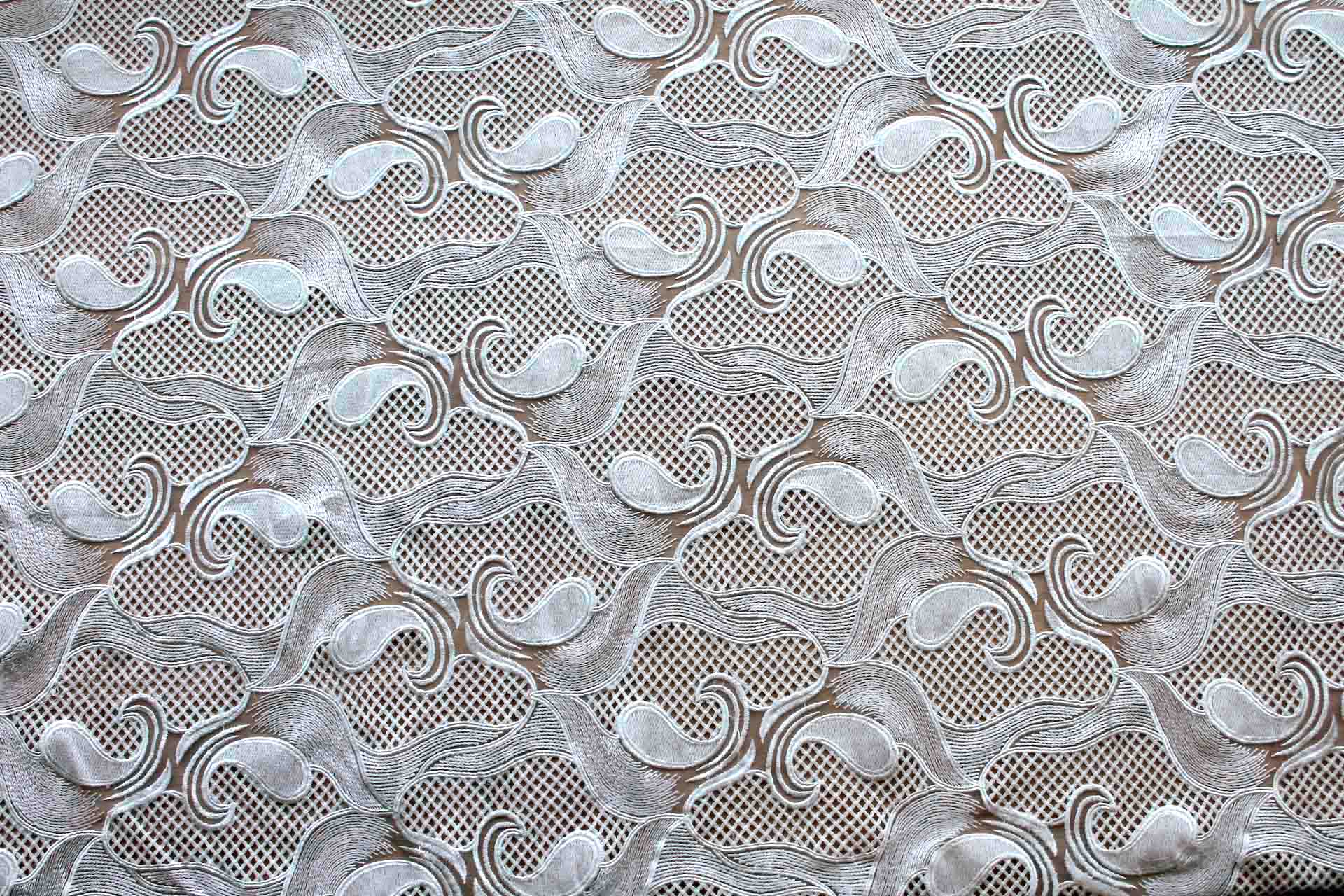 Embroidered Modern Pattern on Tulle - Ivory fabric, image 4 of 8