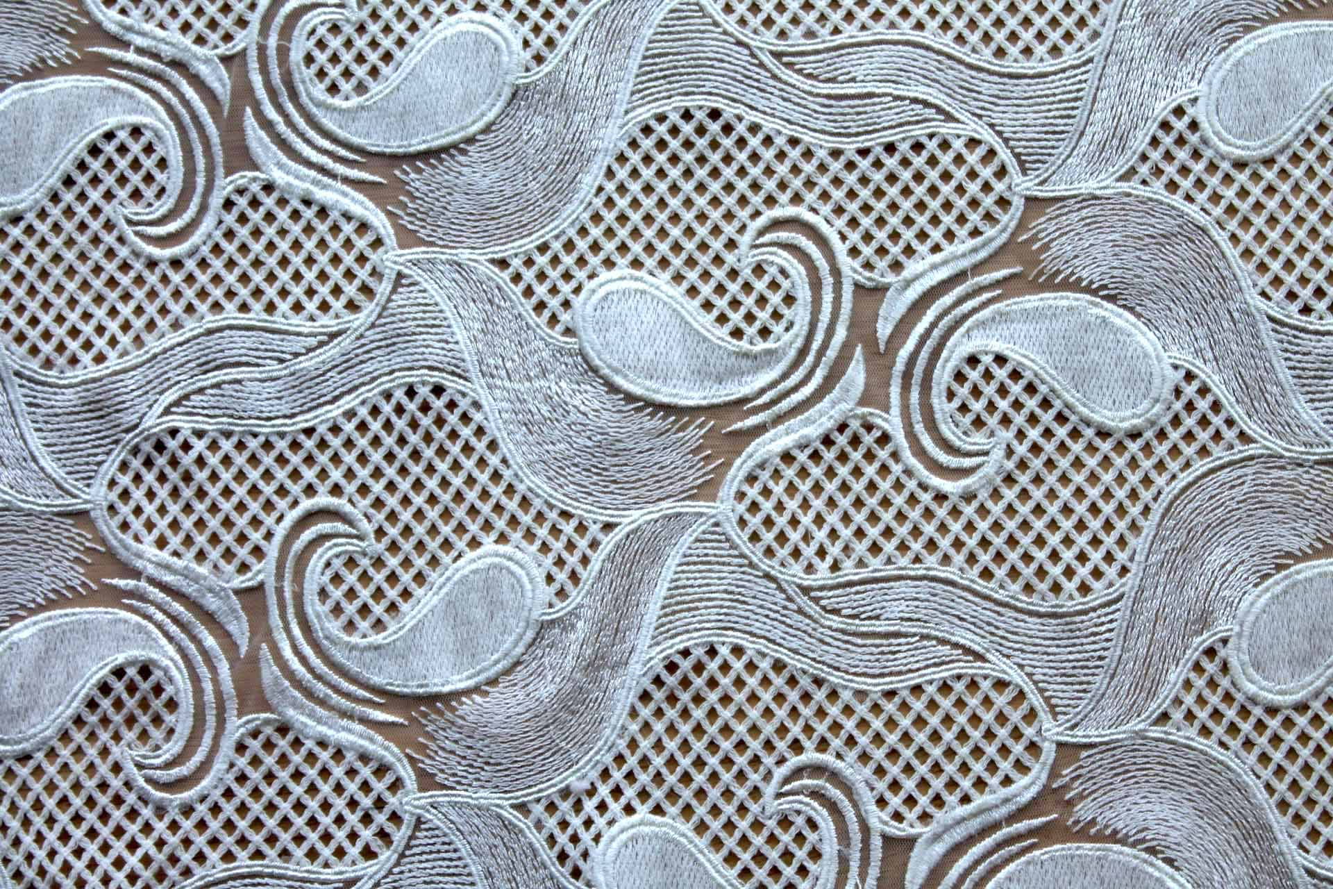 Embroidered Modern Pattern on Tulle - Ivory fabric, image 5 of 8