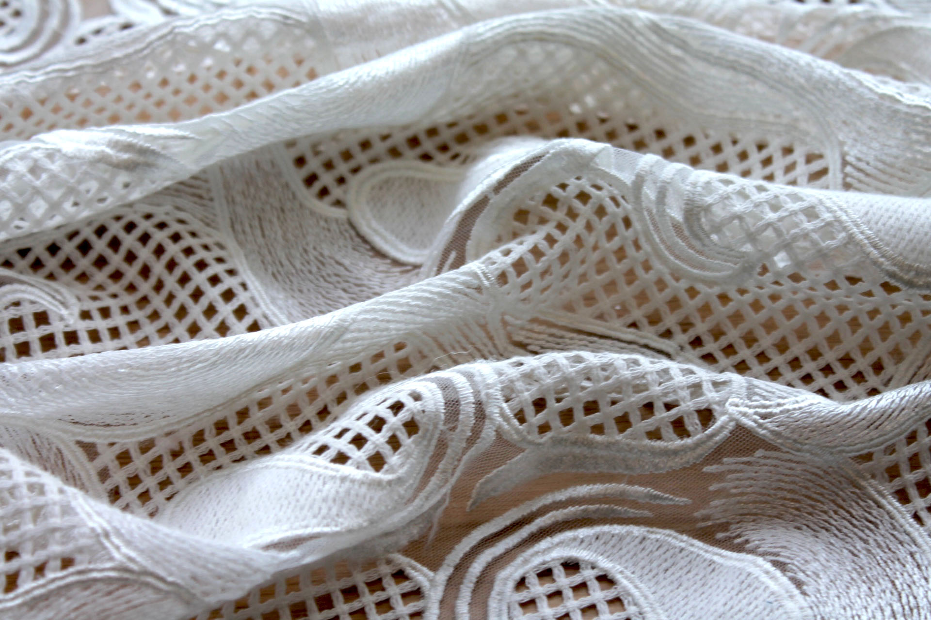 Embroidered Modern Pattern on Tulle - Ivory fabric, image 6 of 8