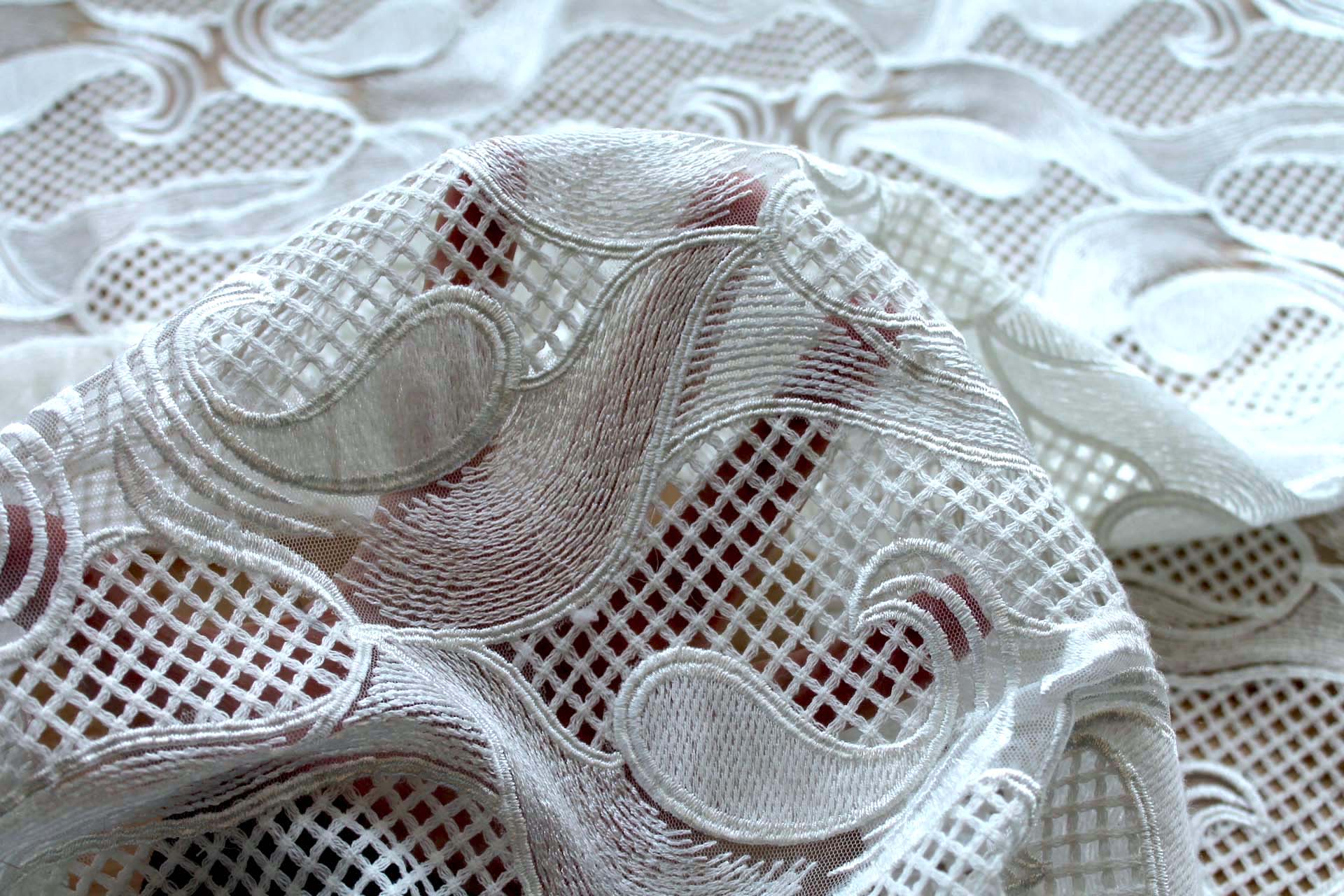 Embroidered Modern Pattern on Tulle - Ivory fabric, image 7 of 8