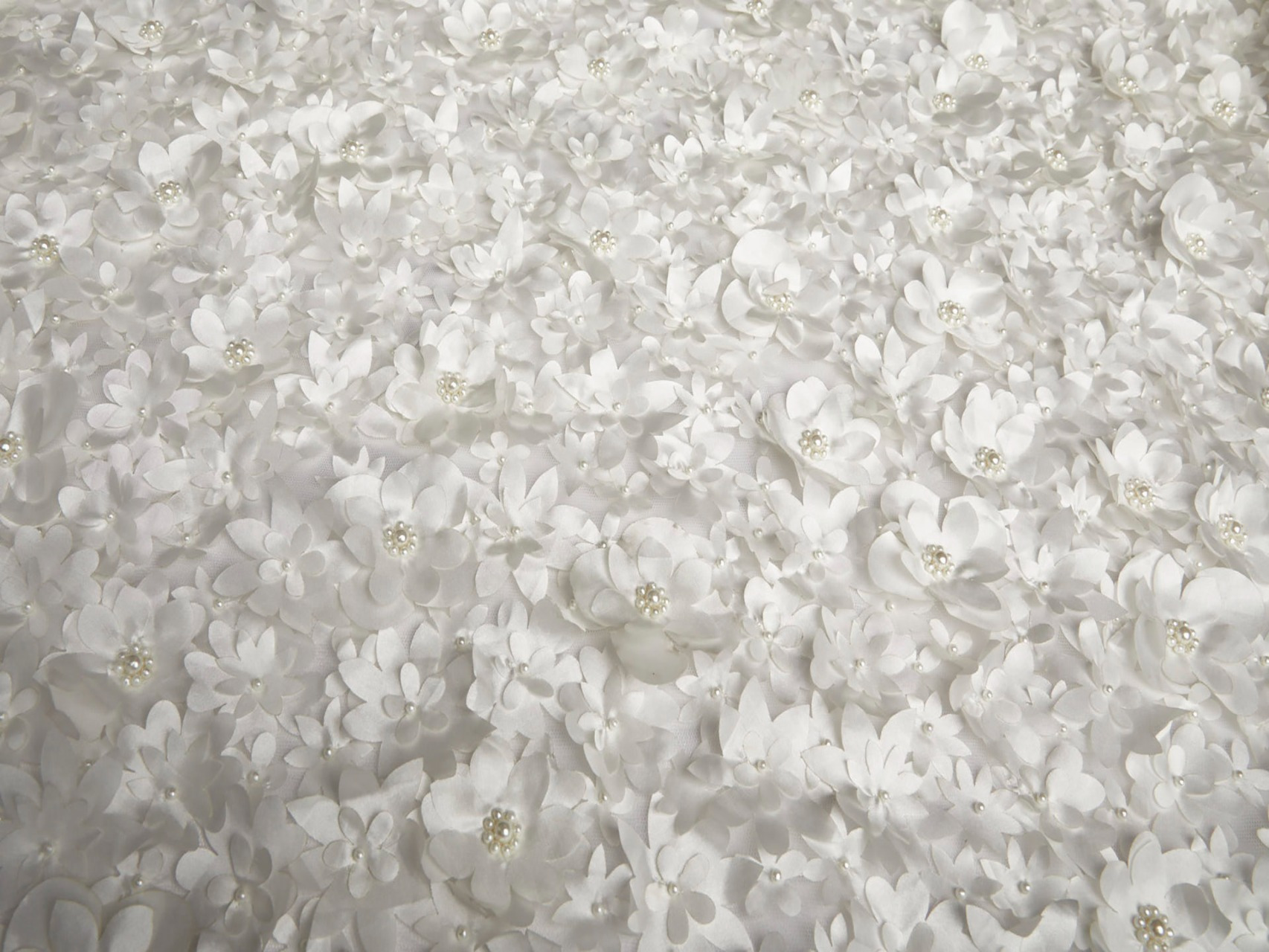 3D Cut Out Flowers with Pearls on Tulle - Ivory fabric, image 5 of 6
