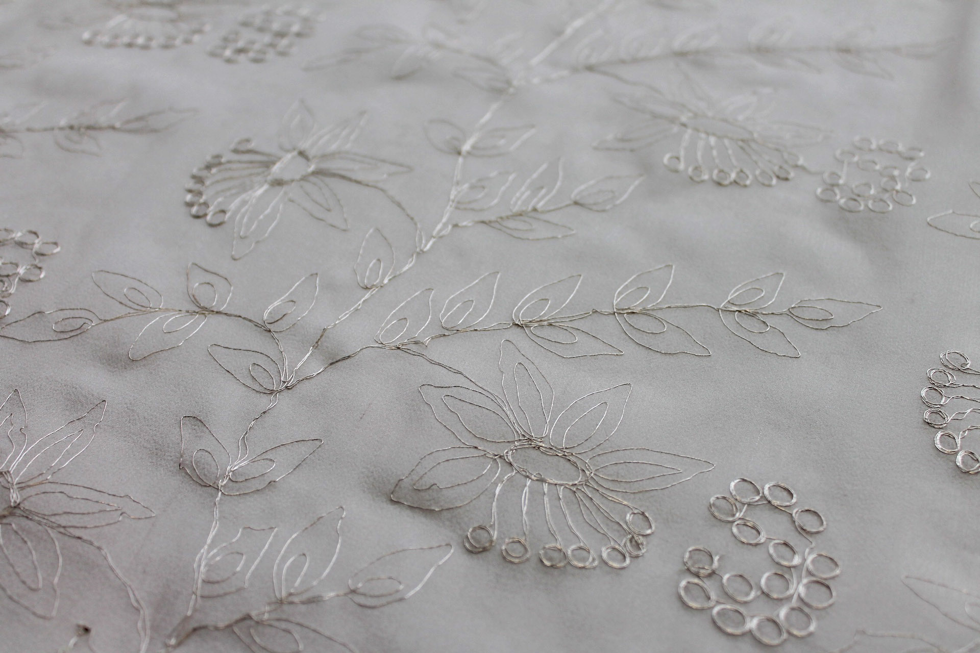 Metallic Floral Embroidery on Oyster Silk Chiffon fabric, image 2 of 6