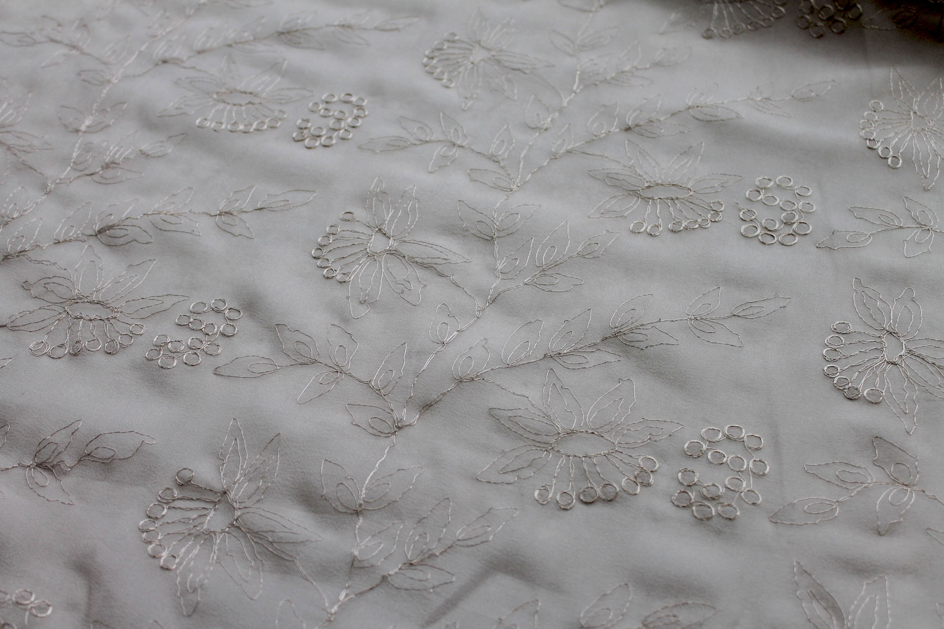 Metallic Floral Embroidery on Oyster Silk Chiffon fabric, image 5 of 6