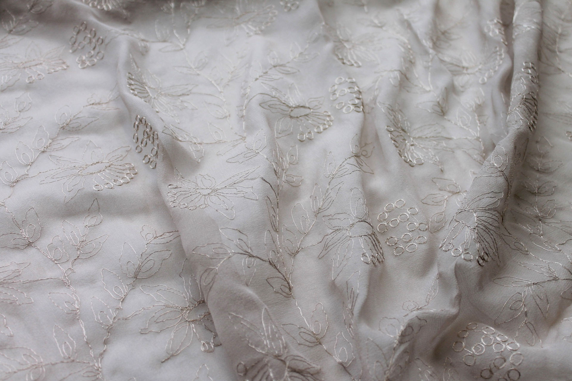 Metallic Floral Embroidery on Oyster Silk Chiffon fabric, image 6 of 6