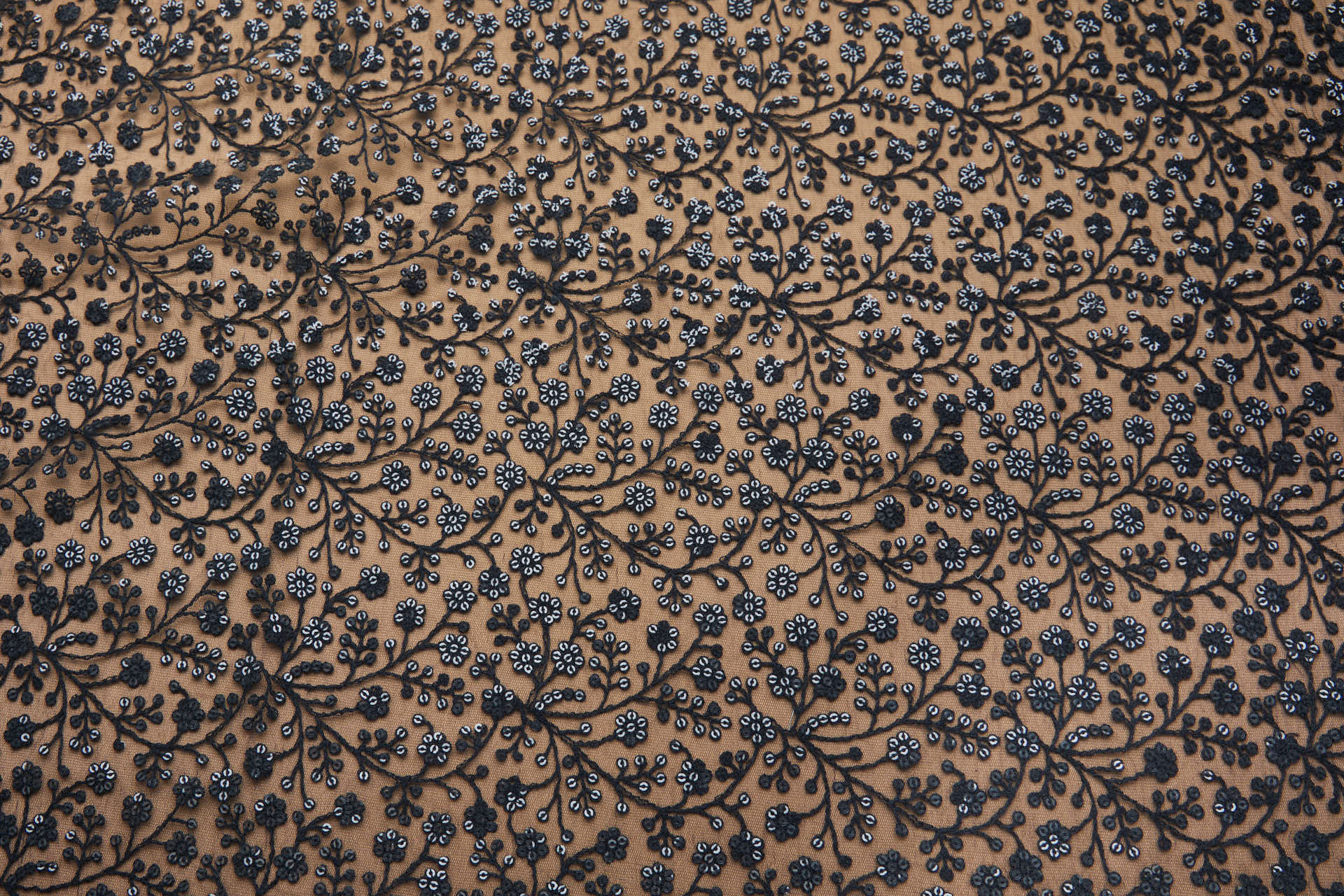 Sequinned and Embroidered Flowers on Tulle - Black fabric, image 5 of 7