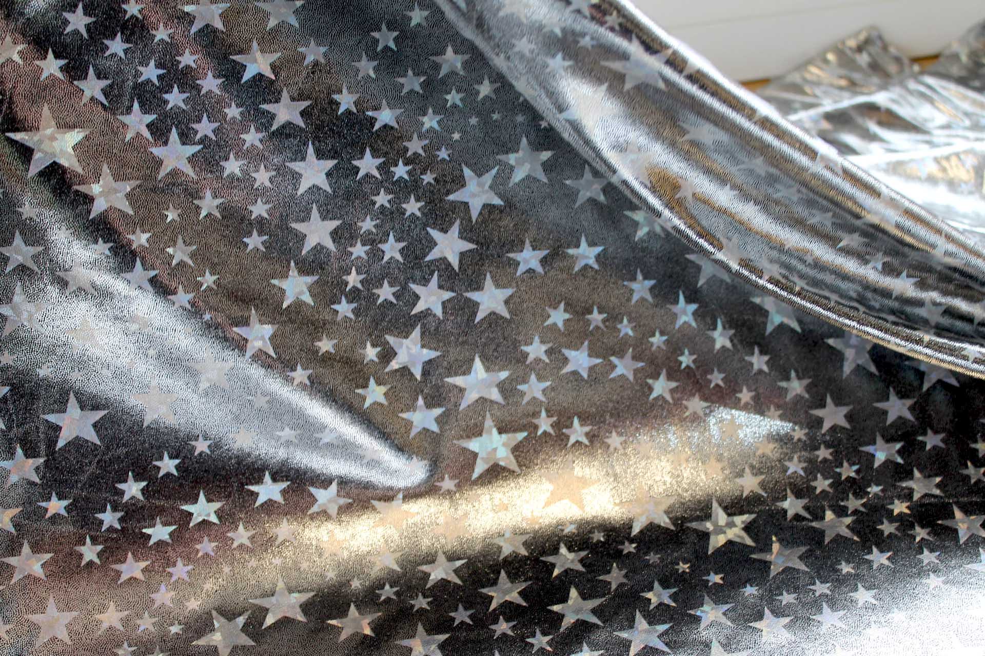 Star Pattern Metallic Foiled Lycra - Silver fabric, image 2 of 9