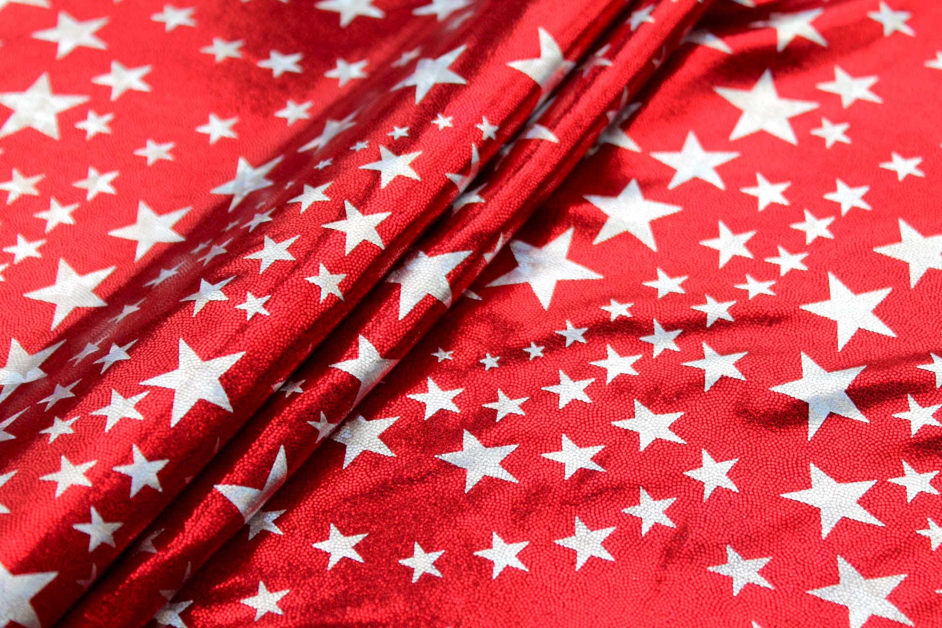 Star Pattern Metallic Foiled Lycra - Red - 1.9m Piece fabric, image 5 of 6