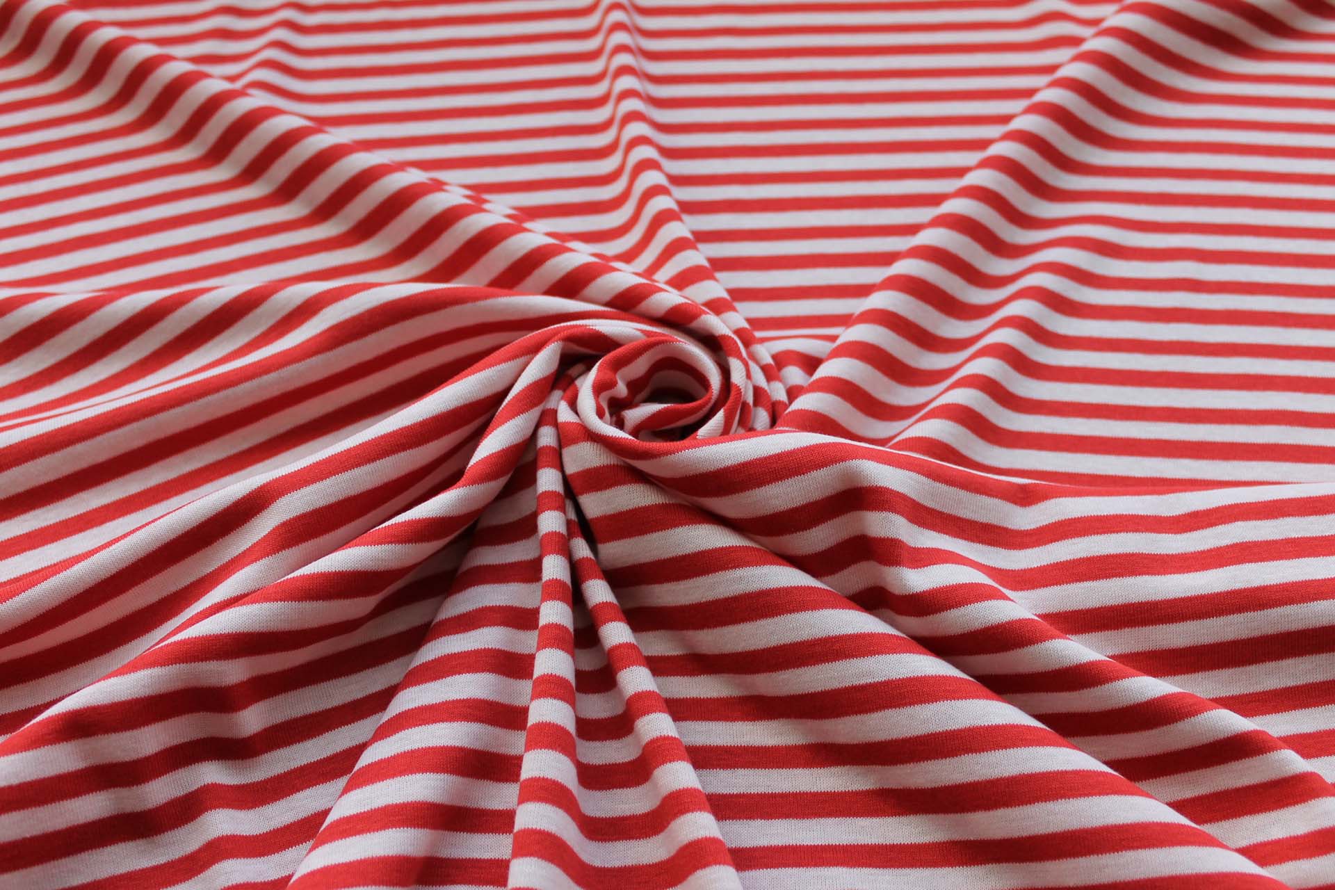 Tomato Red and Pinkish Ivory Stripe Jersey fabric, image 3 of 5