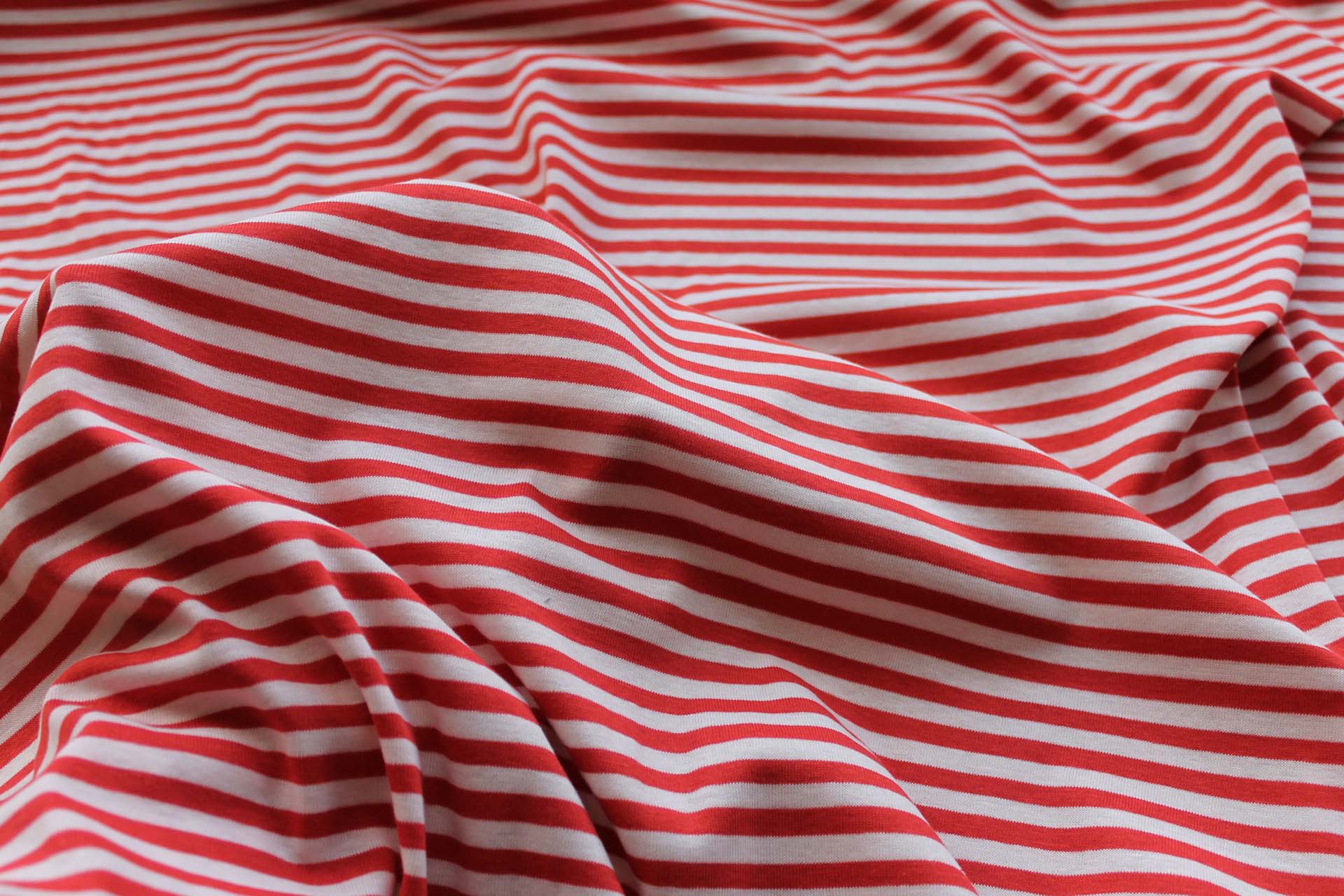 Tomato Red and Pinkish Ivory Stripe Jersey - 0.45m Piece fabric, image 3 of 5