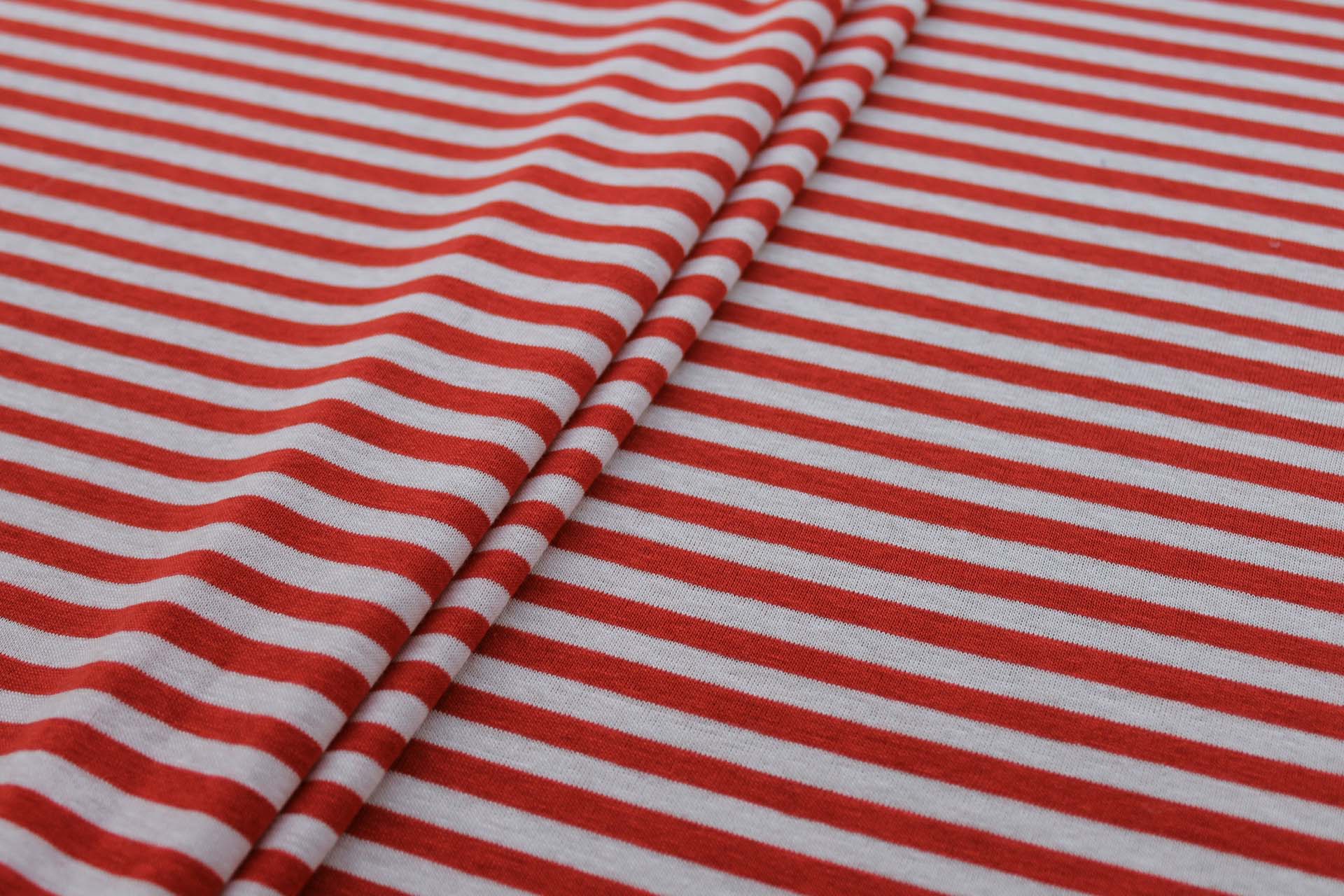 Tomato Red and Pinkish Ivory Stripe Jersey fabric, image 5 of 5