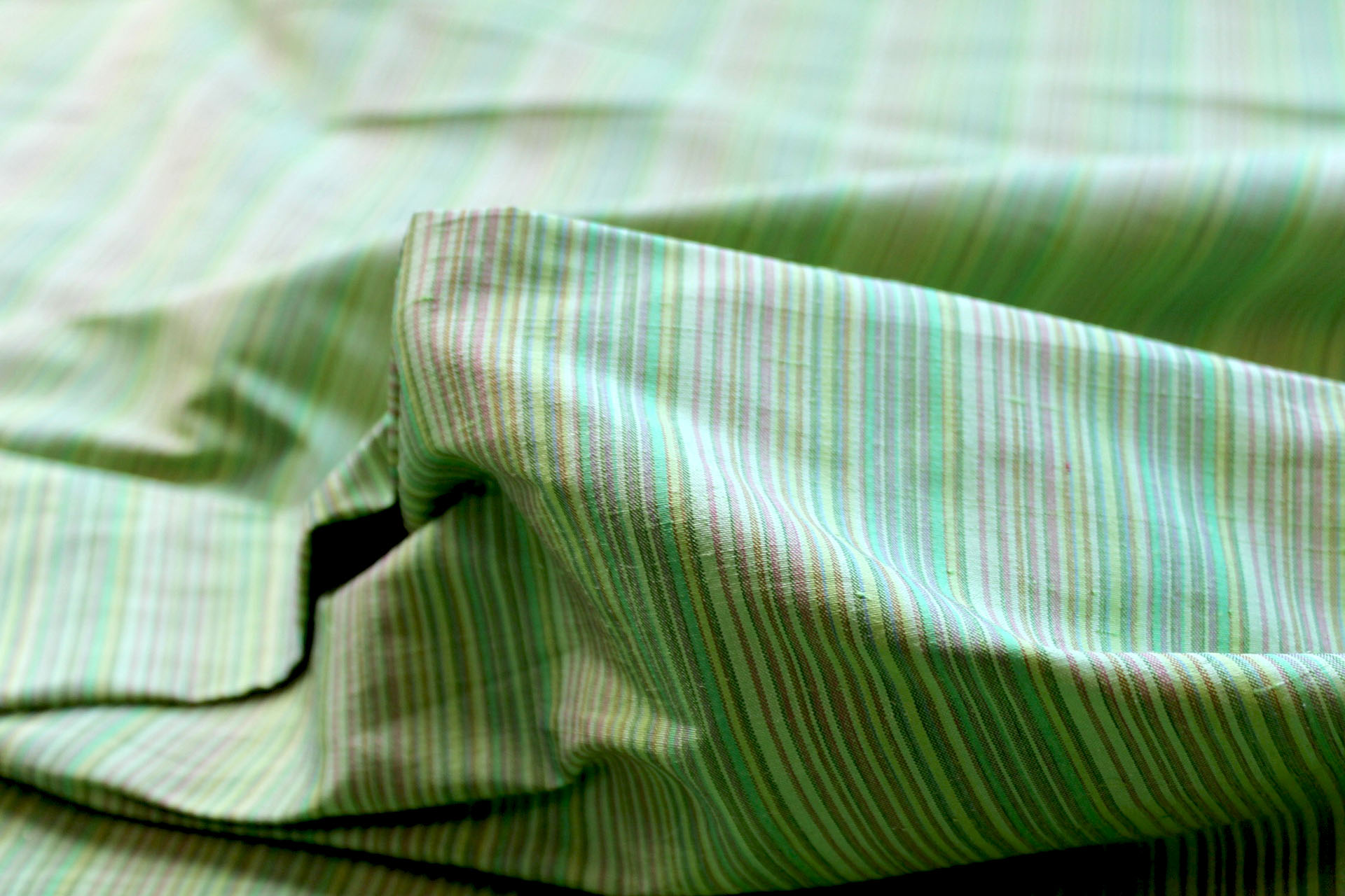 Multi Striped Silk Dupion - Green - 0.95m Piece fabric, image 3 of 4