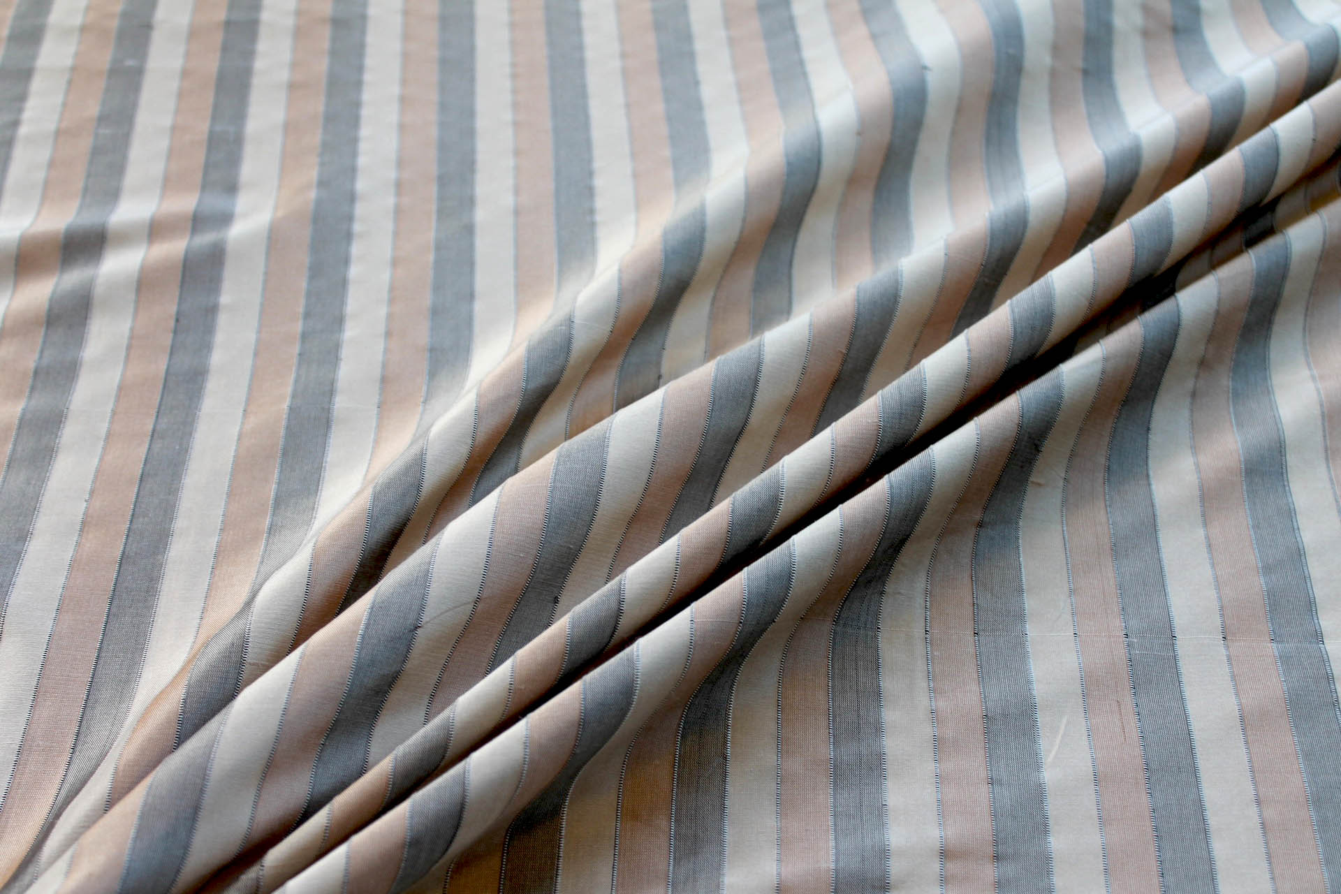 Wide Striped Silk Dupion - Beige and Black fabric, image 2 of 5