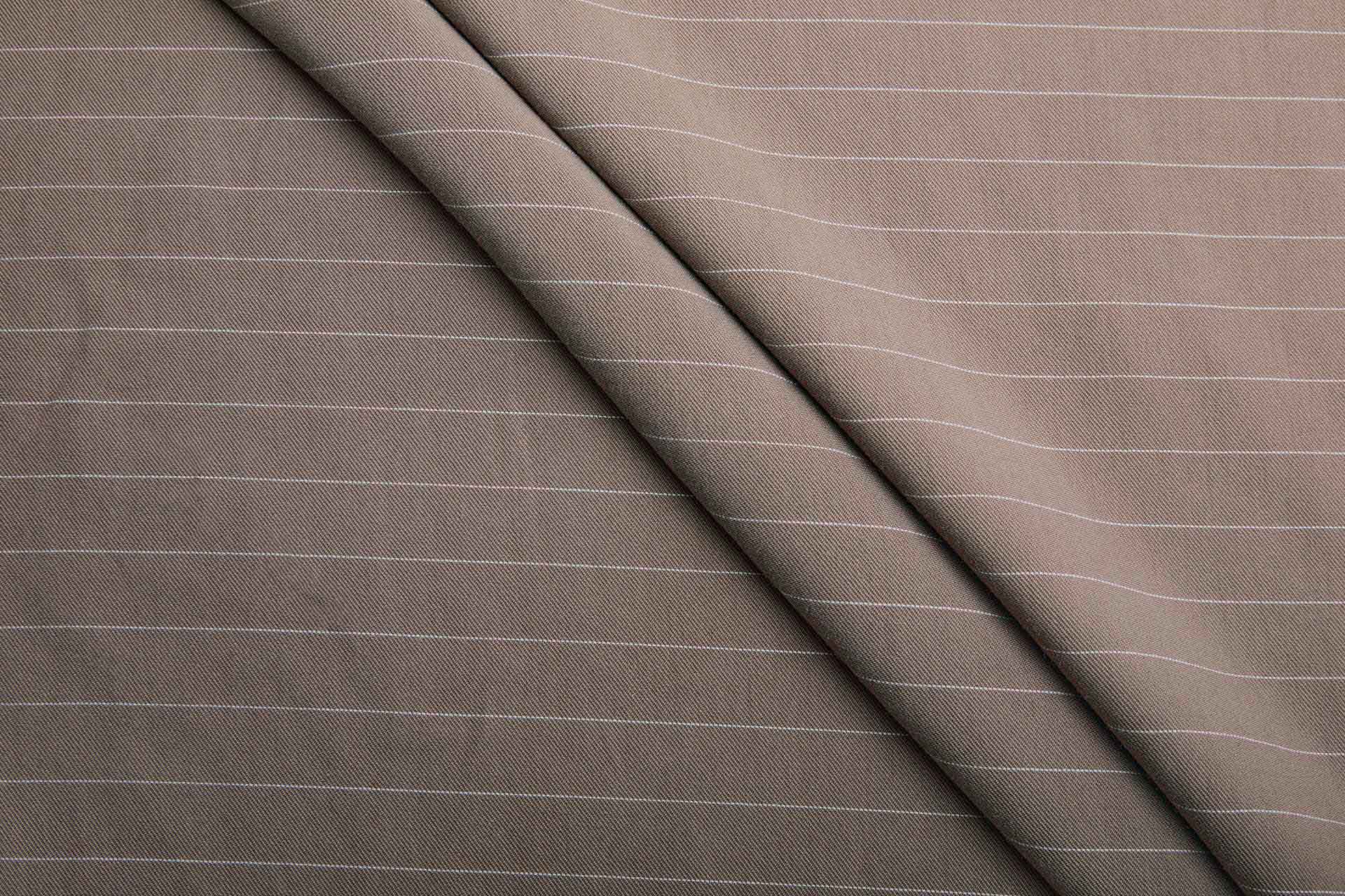 Viscose Suiting - Camel Brown with White Pinstripe fabric