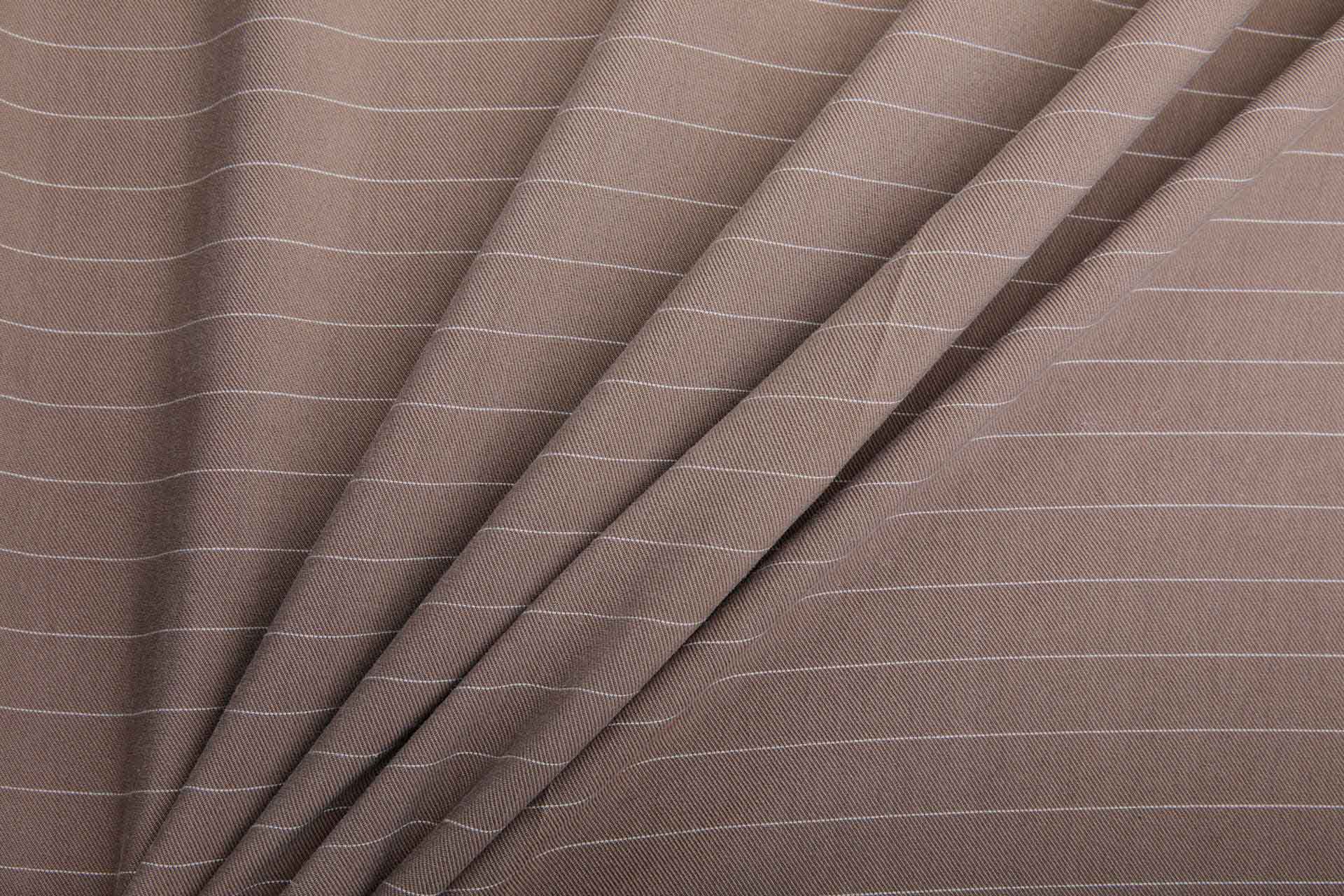 Viscose Suiting - Camel Brown with White Pinstripe fabric, image 2 of 6