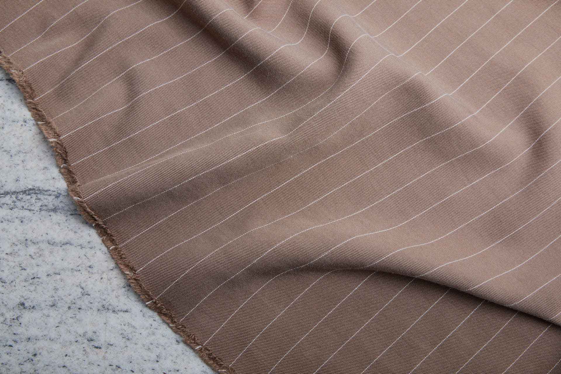 Viscose Suiting - Camel Brown with White Pinstripe fabric, image 4 of 6