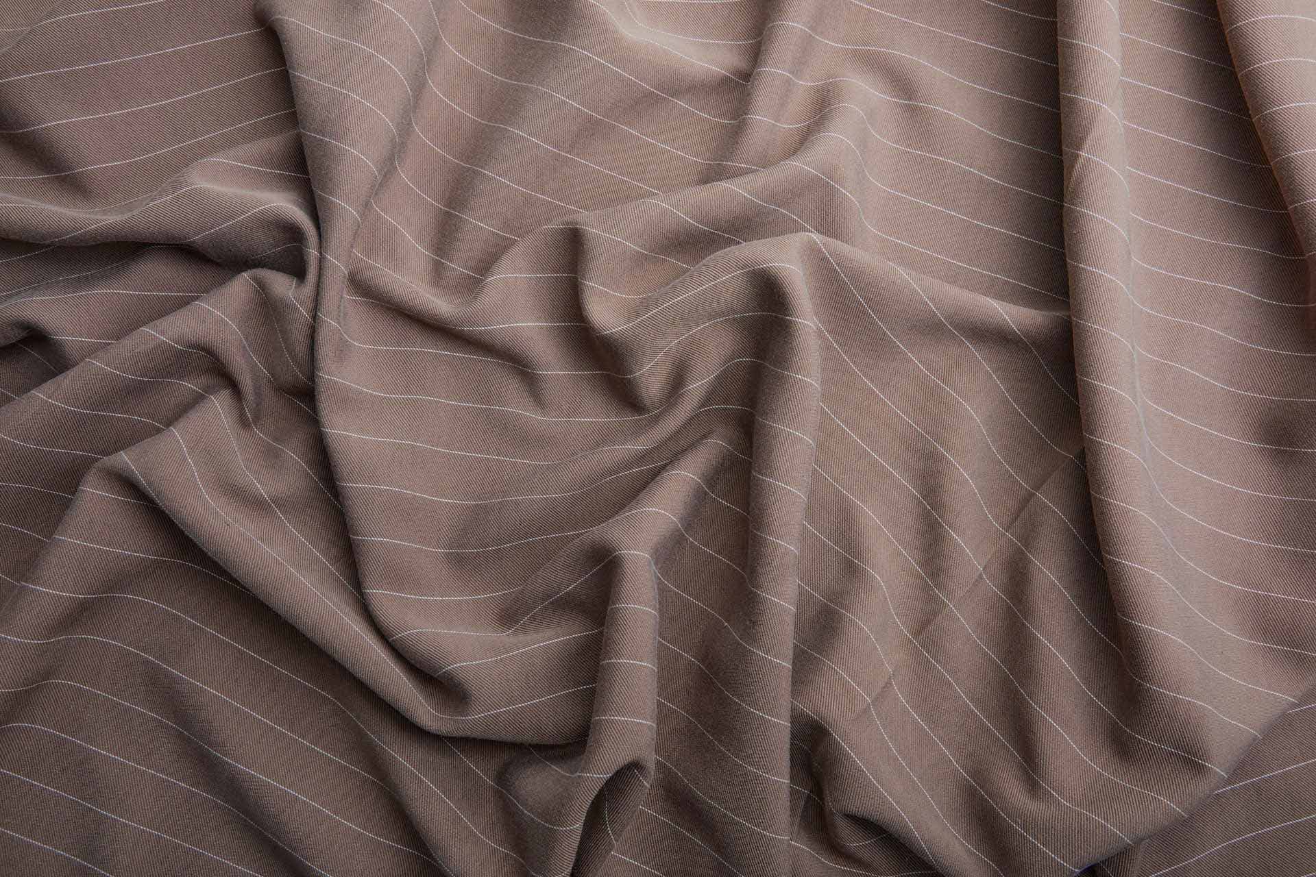 Viscose Suiting - Camel Brown with White Pinstripe fabric, image 5 of 6