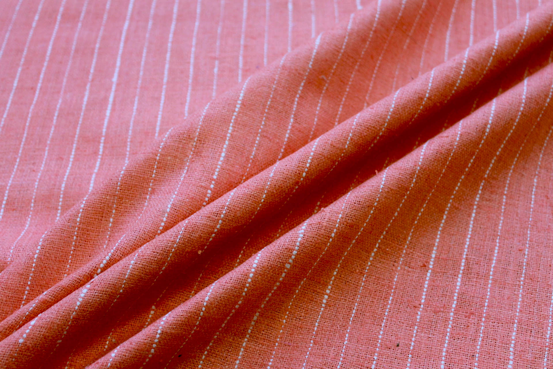 Pinstripe Silk Matka - Pale Tangerine fabric, image 3 of 5