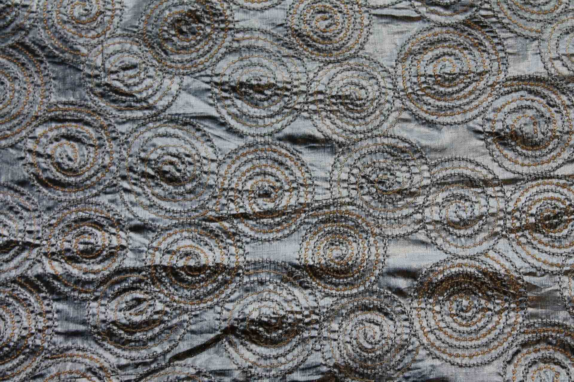 Spiral Embroidery with Sequins on Silver Metallic Dupion fabric, image 2 of 7