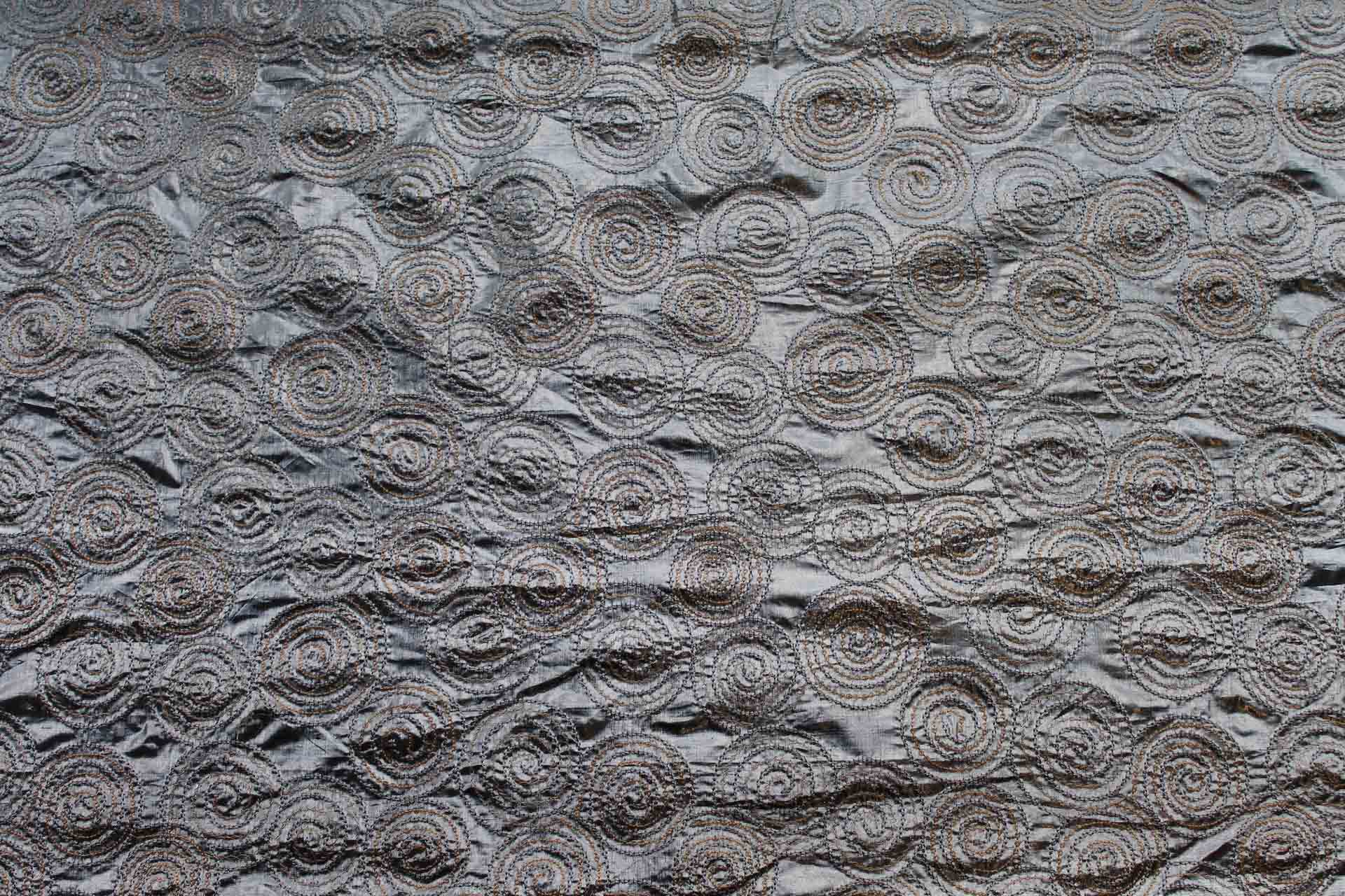 Spiral Embroidery with Sequins on Silver Metallic Dupion fabric, image 7 of 7