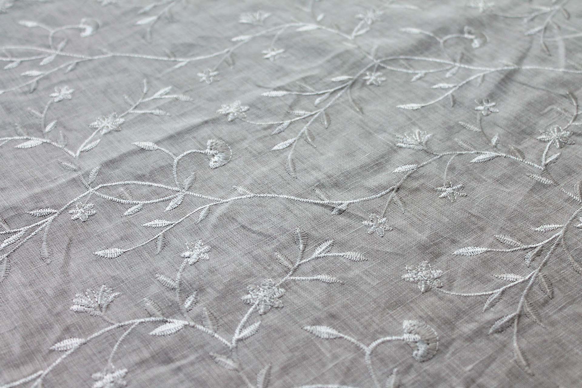 Ivory Floral Embroidered Linen fabric, image 3 of 5