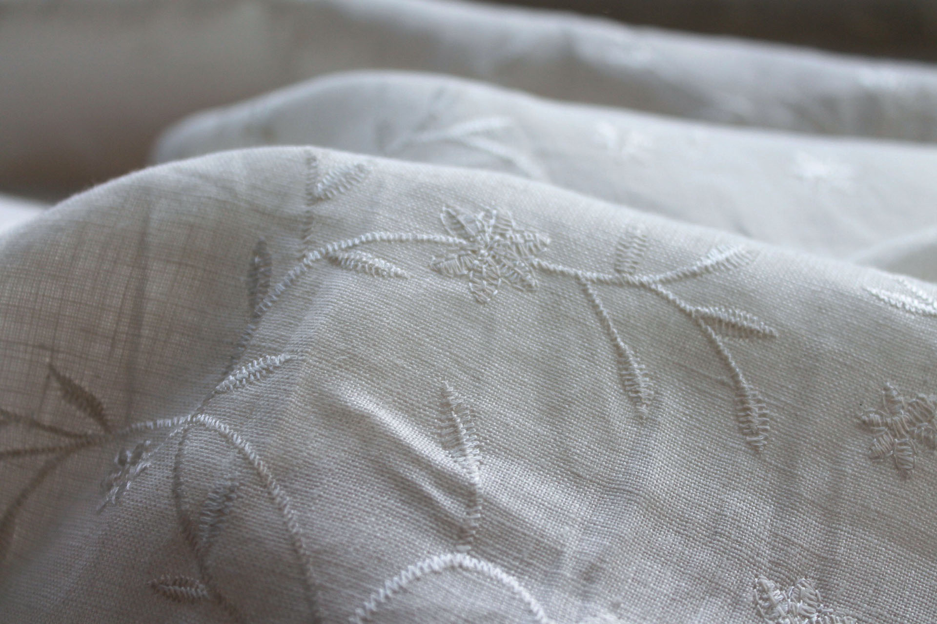 Ivory Floral Embroidered Linen fabric, image 5 of 5