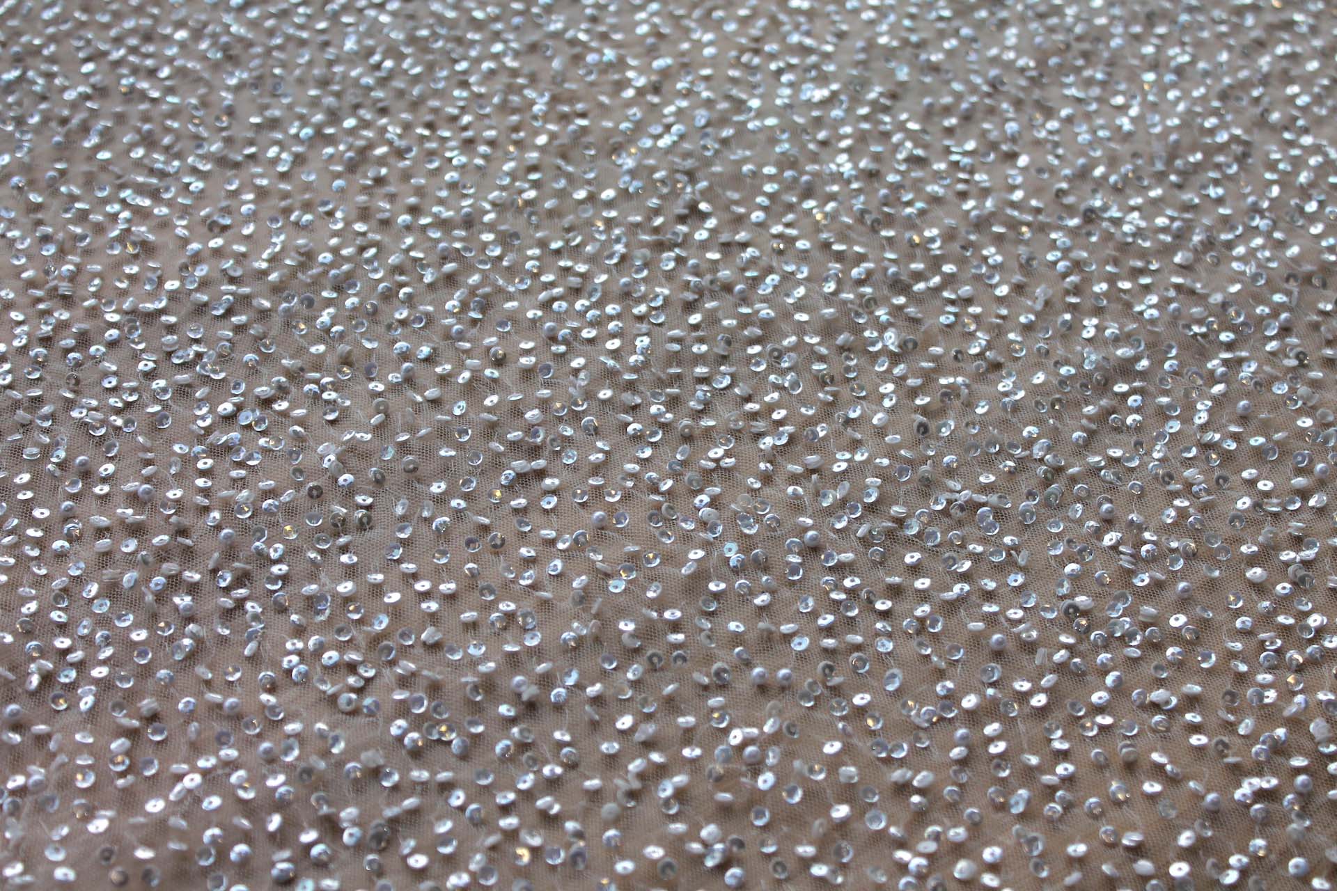 Shiny Off White Sequins and Pearls on Tulle fabric, image 7 of 9