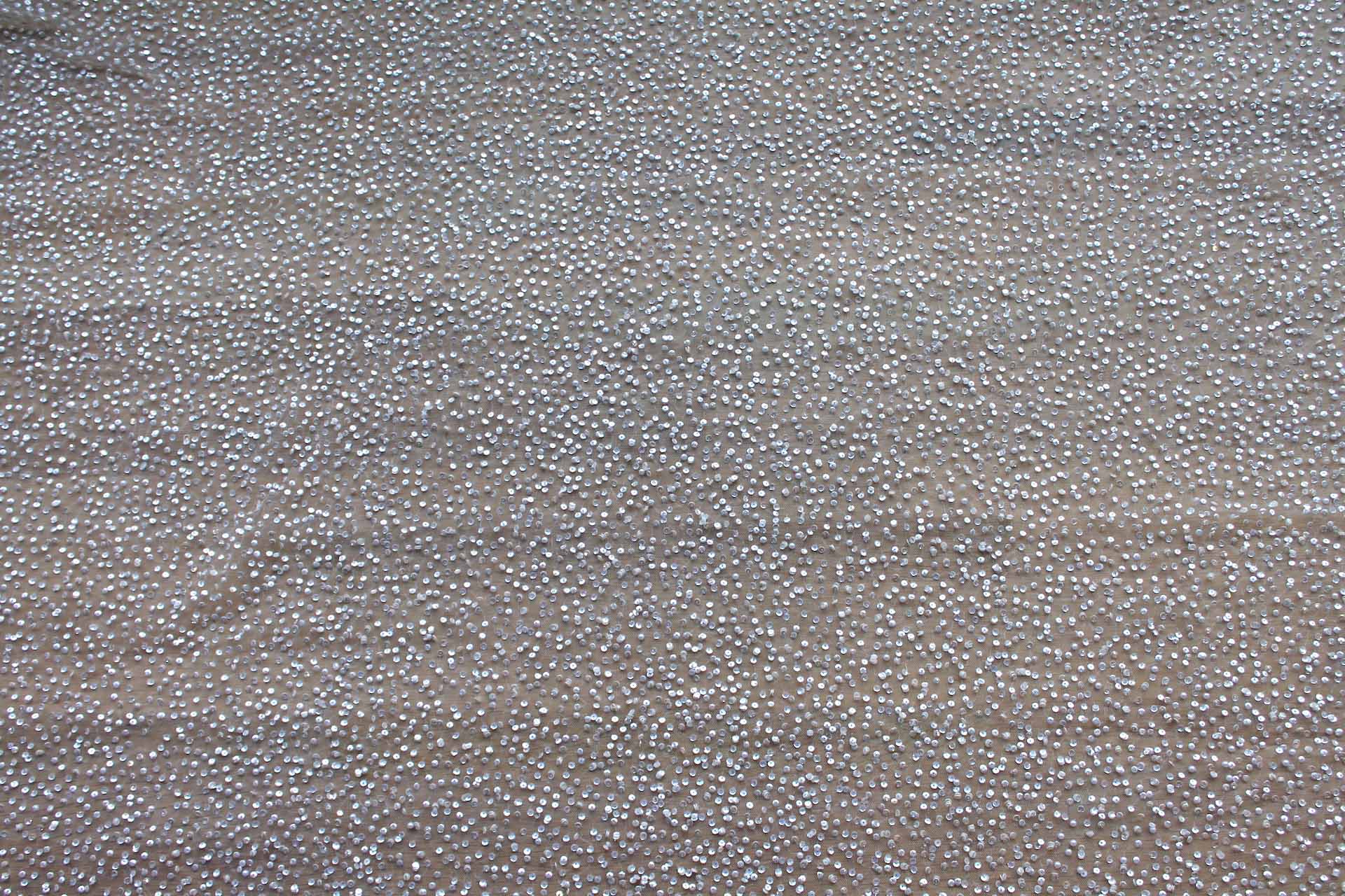 Shiny Off White Sequins and Pearls on Tulle fabric, image 8 of 9