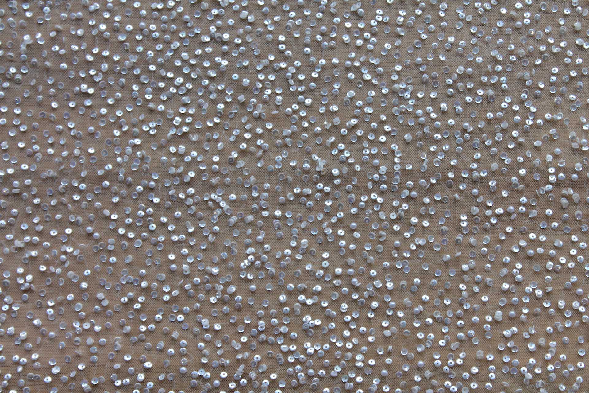 Shiny Off White Sequins and Pearls on Tulle fabric, image 9 of 9