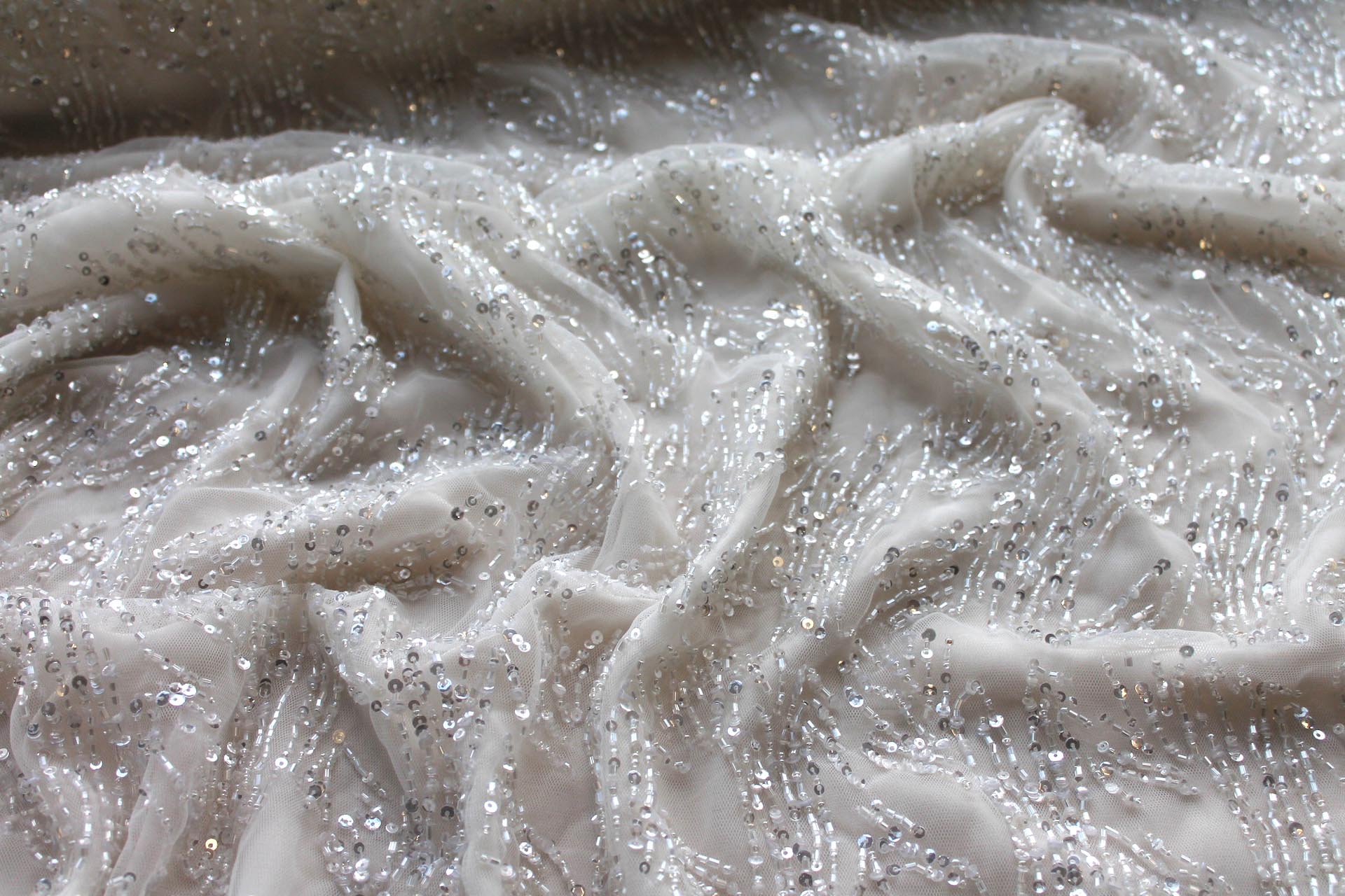 Clear Sequins and Beads on Tulle fabric, image 6 of 7