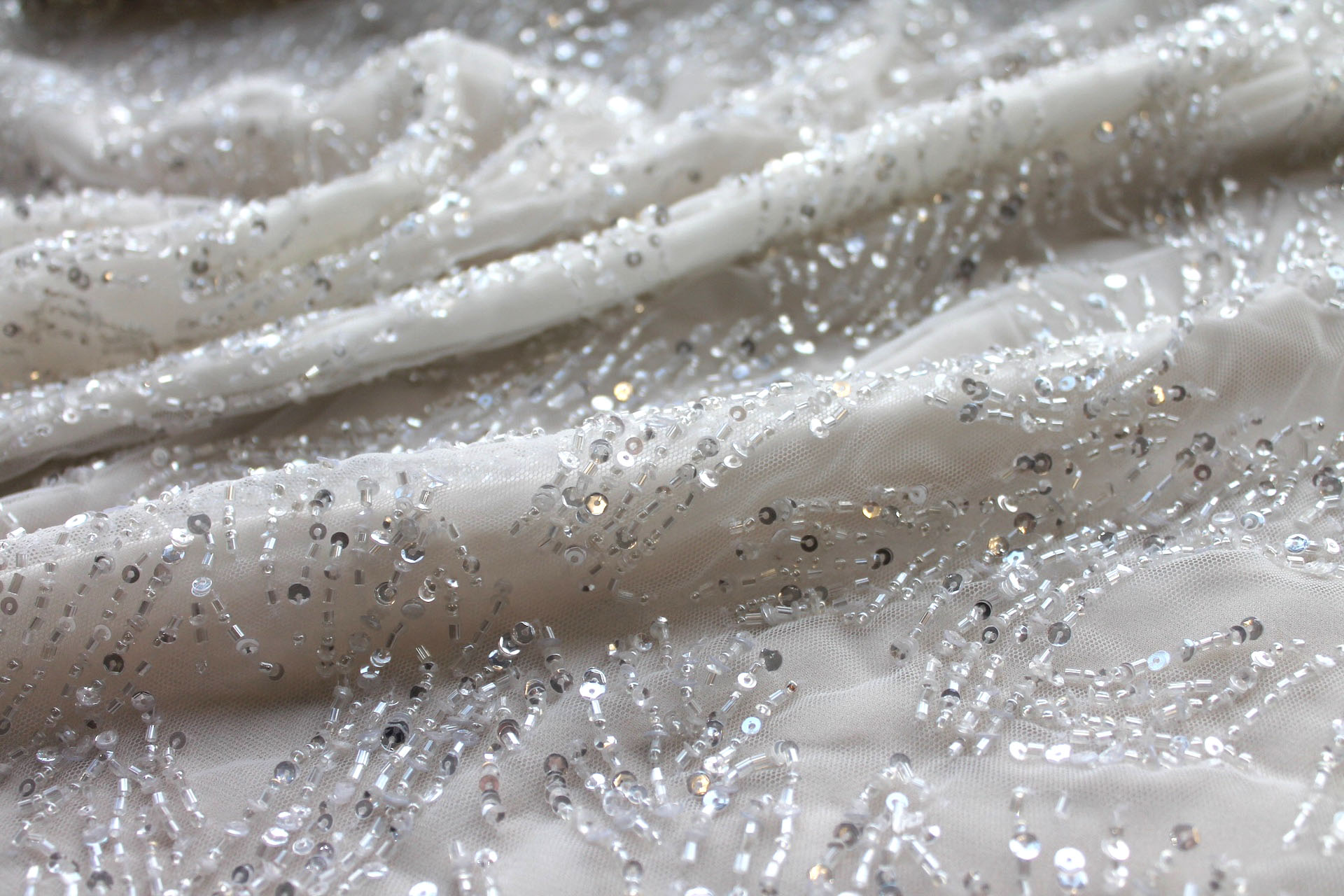 Clear Sequins and Beads on Tulle fabric, image 7 of 7