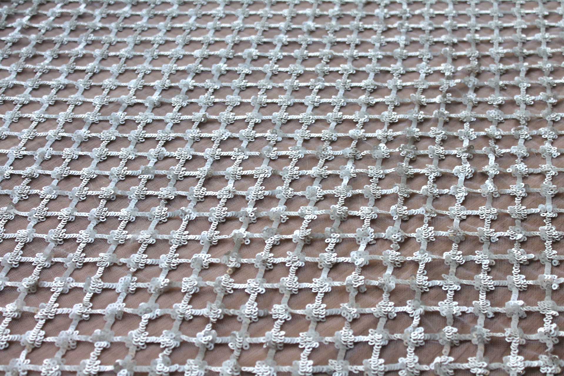 White Sequin Check on Tulle fabric, image 2 of 7