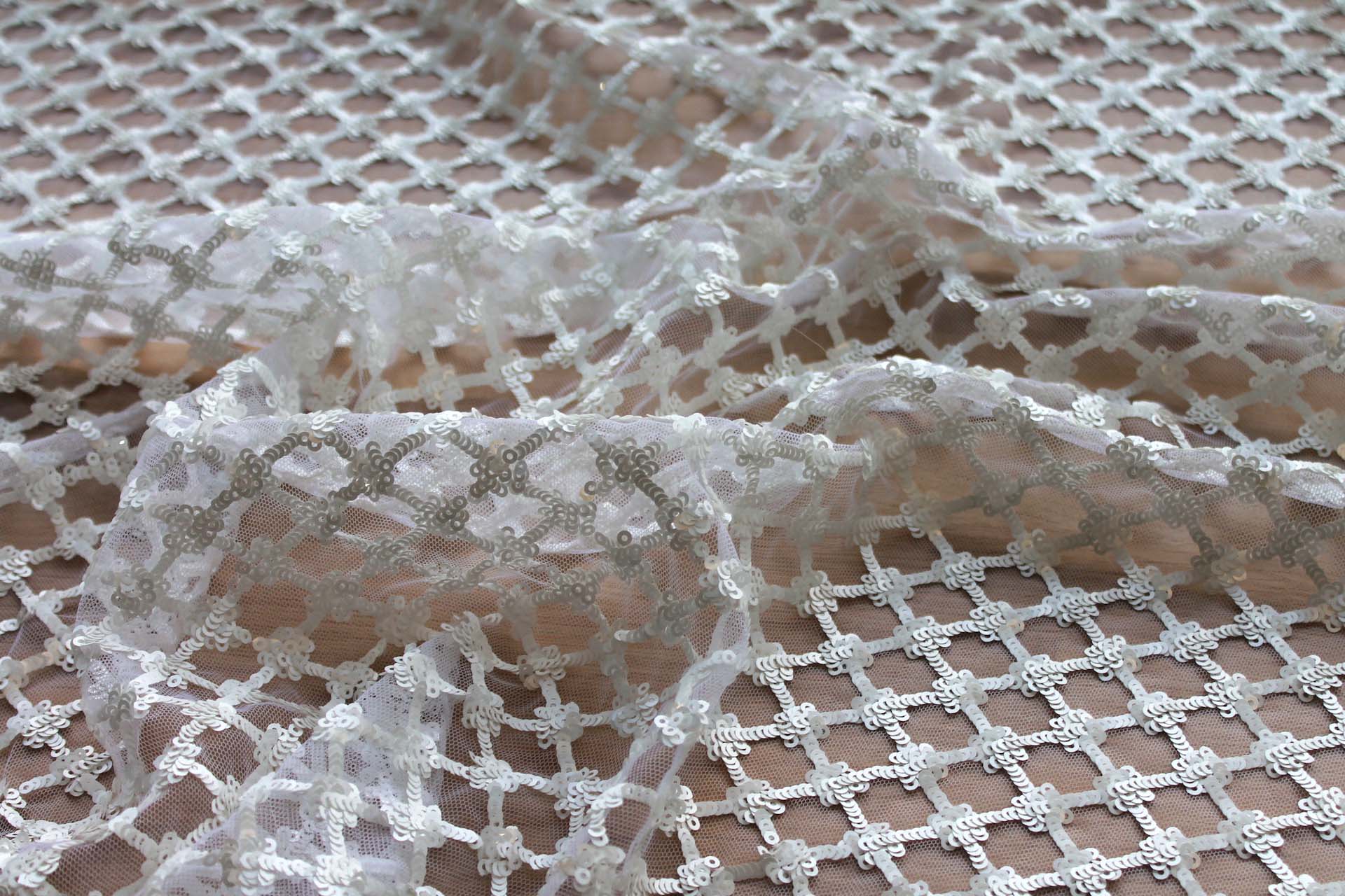 White Sequin Check on Tulle fabric, image 5 of 7