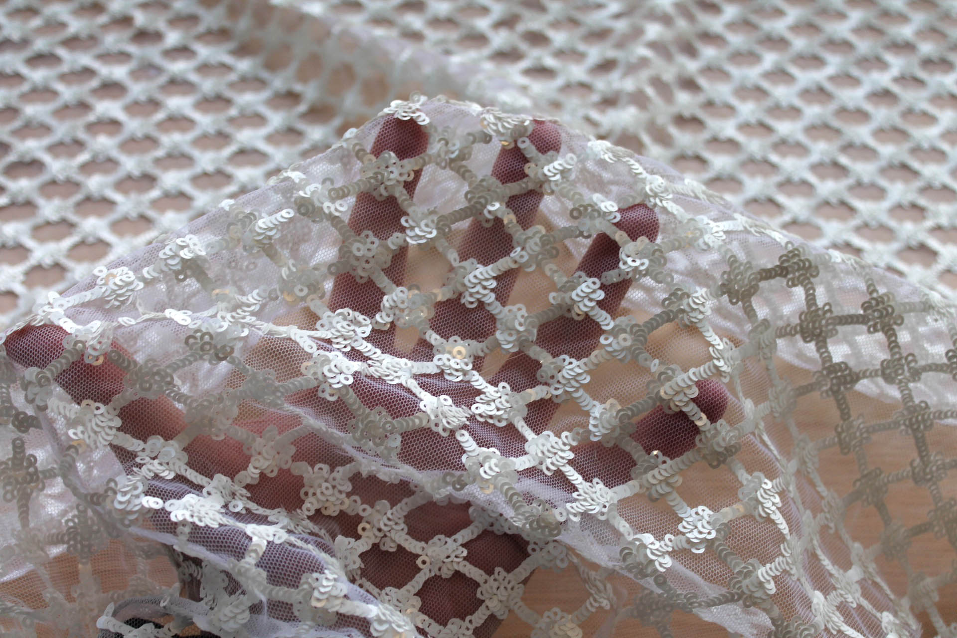 White Sequin Check on Tulle fabric, image 6 of 7