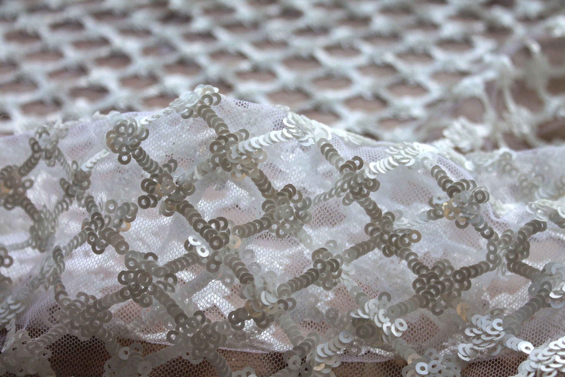 White Sequin Check on Tulle fabric, image 7 of 7