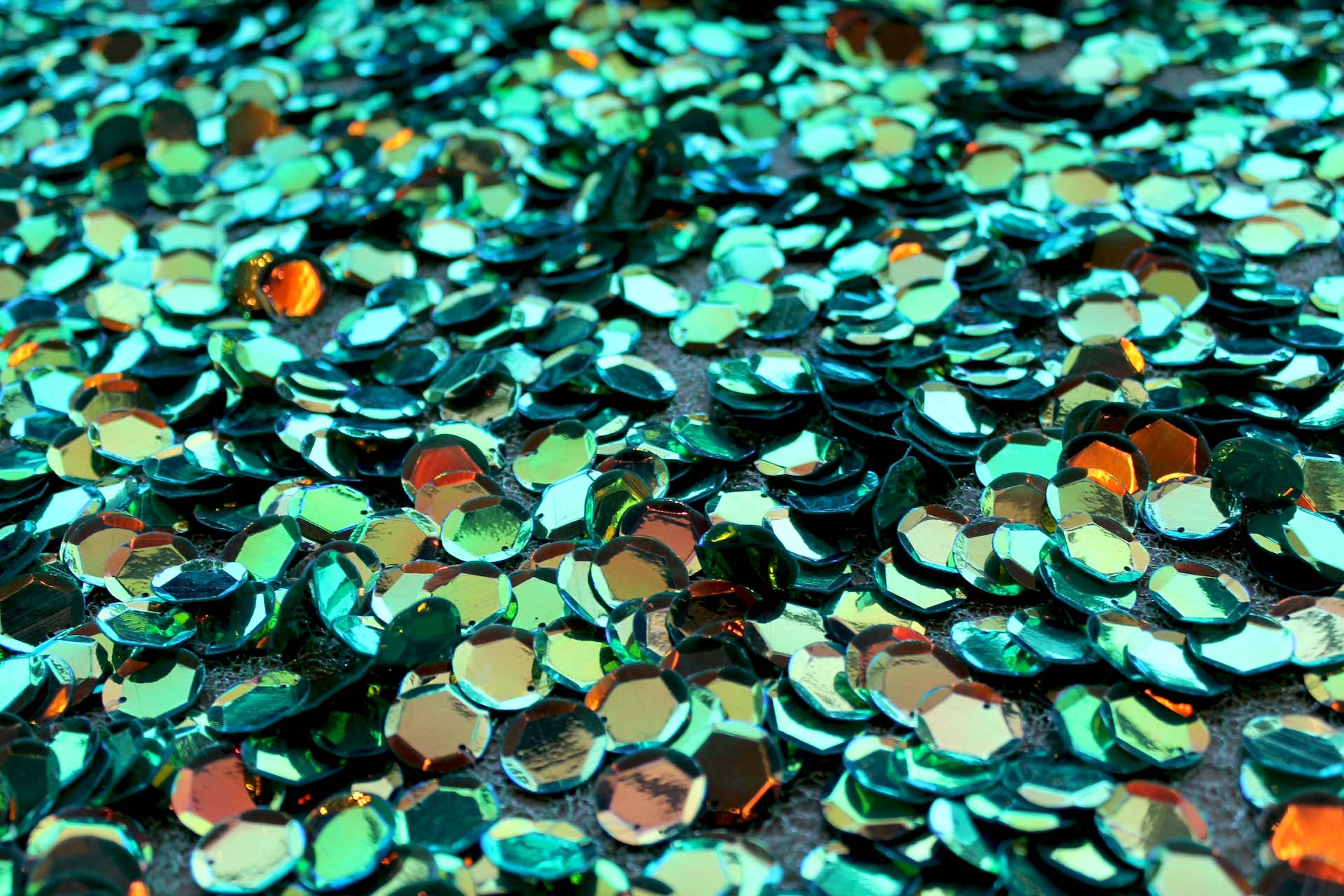 Iridescent Green Disc Sequin on Mesh fabric, image 2 of 8