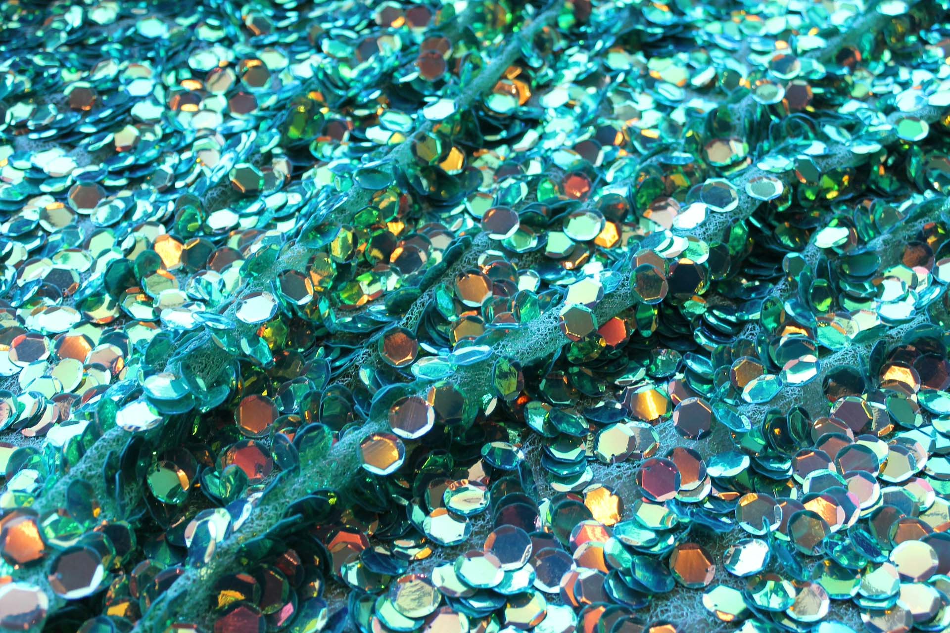 Iridescent Green Disc Sequin on Mesh fabric, image 4 of 8