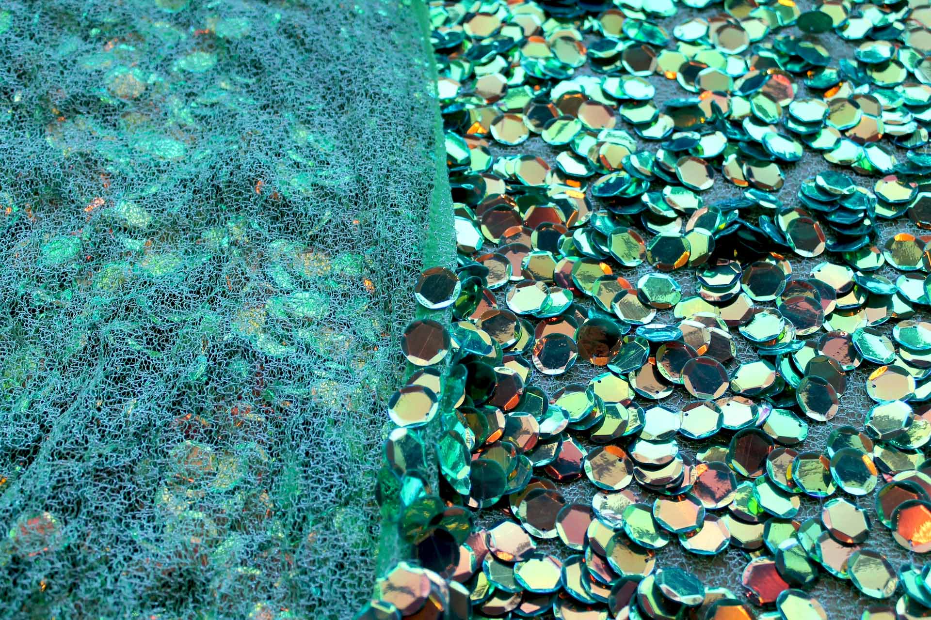 Iridescent Green Disc Sequin on Mesh fabric, image 5 of 8