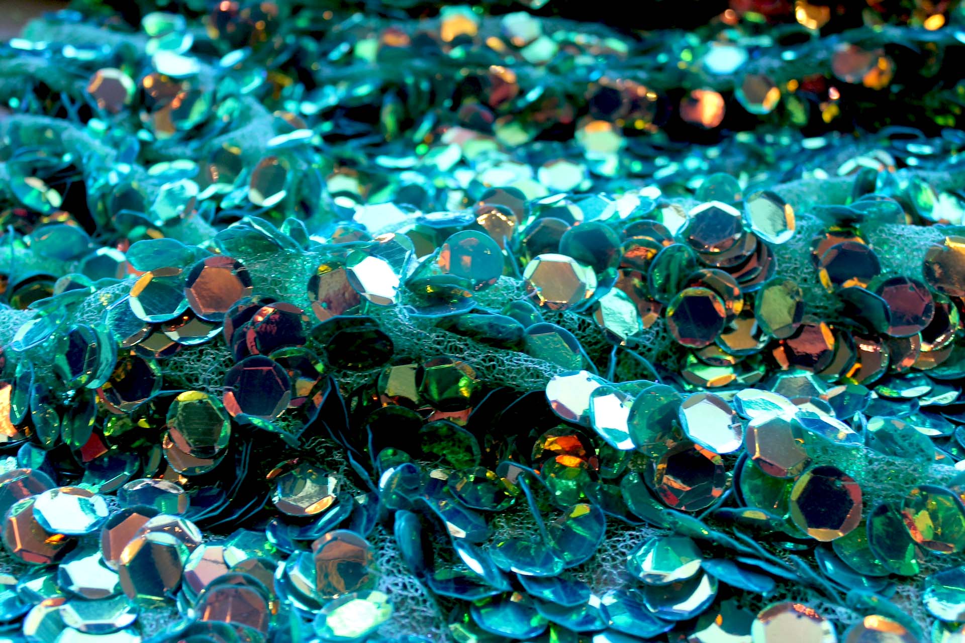 Iridescent Green Disc Sequin on Mesh fabric, image 6 of 8