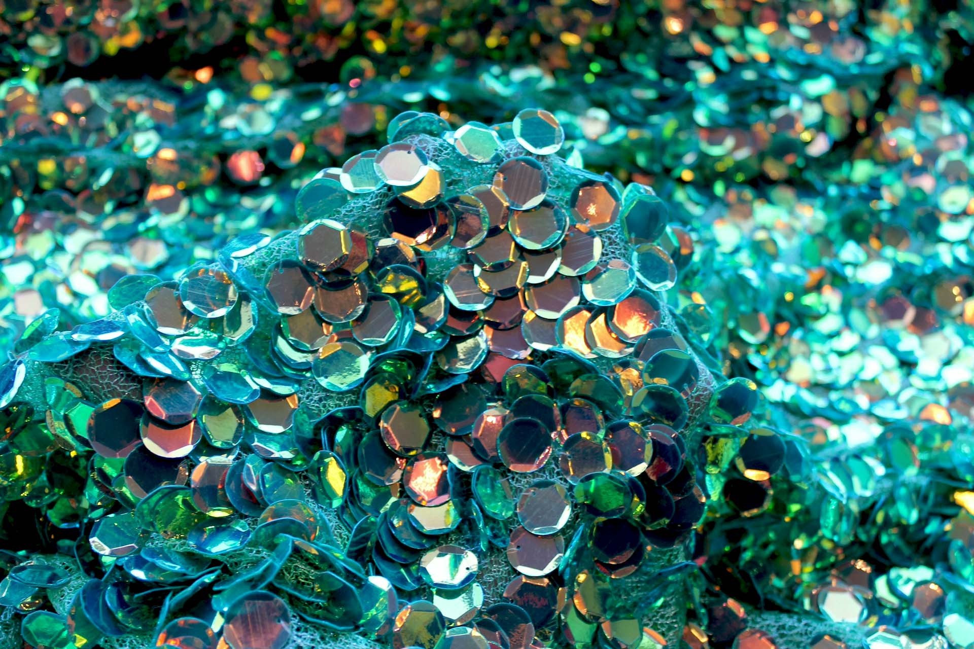 Iridescent Green Disc Sequin on Mesh fabric, image 7 of 8
