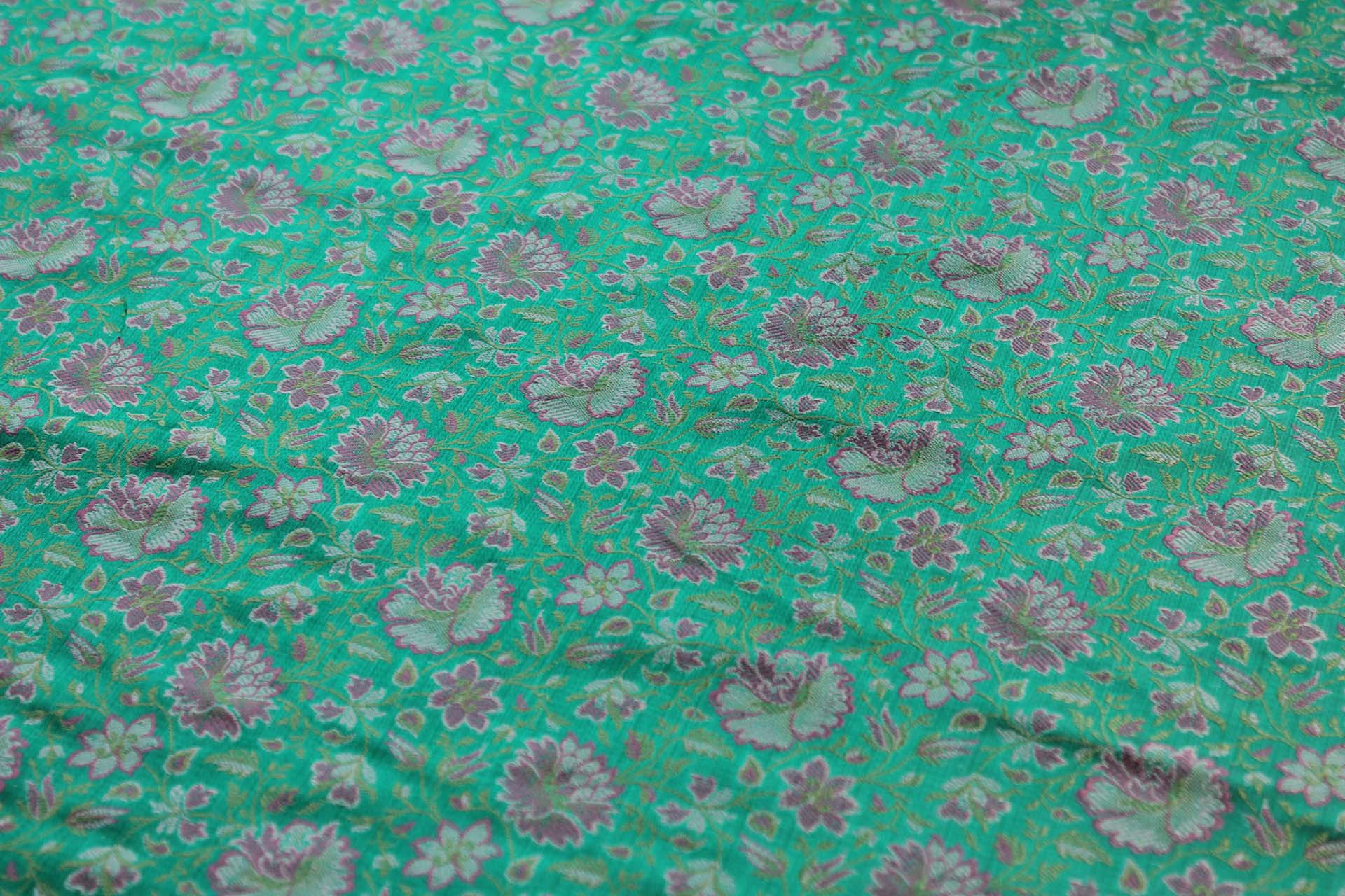 Banaras Brocade - Green and Pink fabric, image 2 of 5
