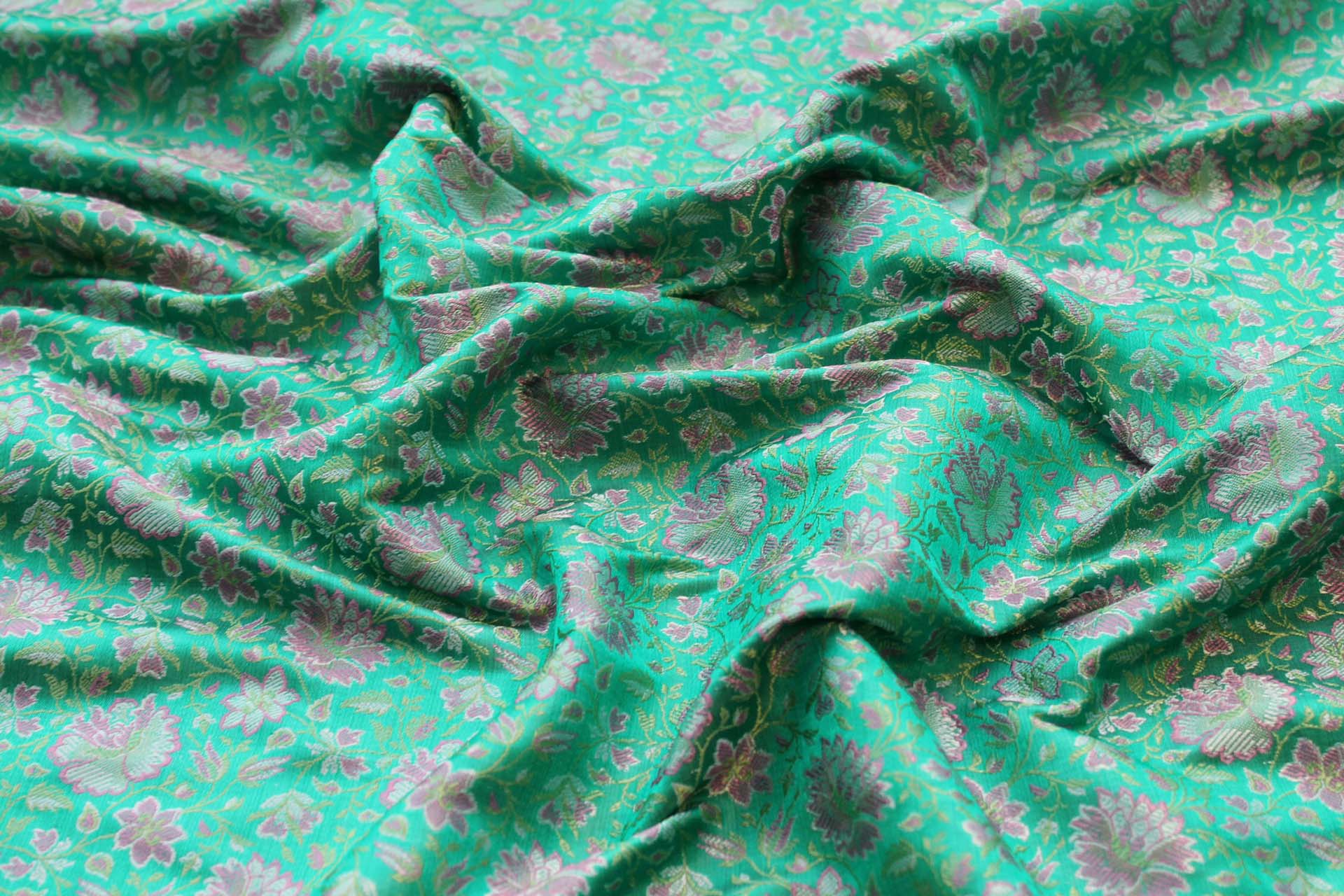 Banaras Brocade - Green and Pink fabric, image 3 of 5