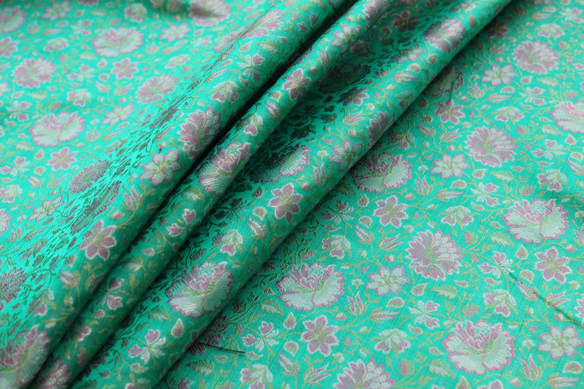 Banaras Brocade - Green and Pink fabric