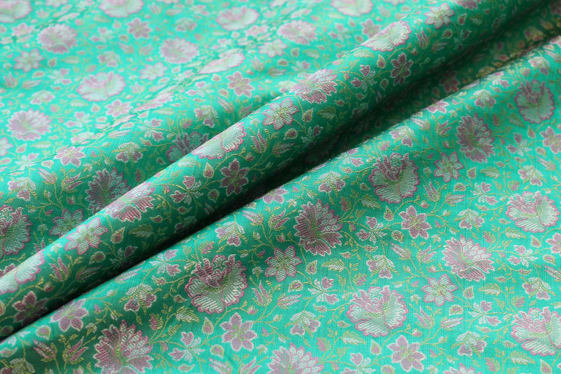 Banaras Brocade - Green and Pink fabric, image 5 of 5