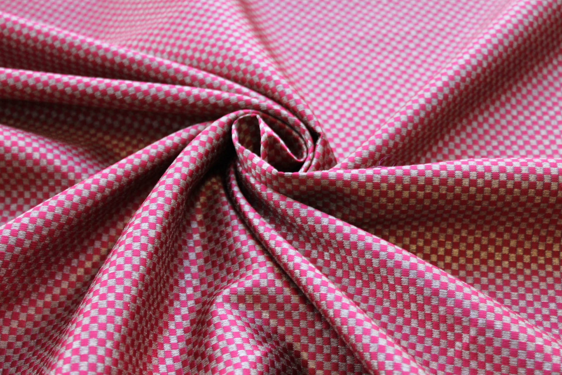 Red and Gold Small Check Brocade fabric, image 3 of 4