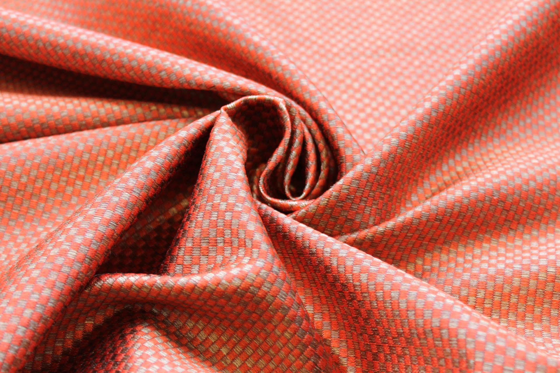 Orange and Gold Small Check Brocade fabric, image 3 of 5