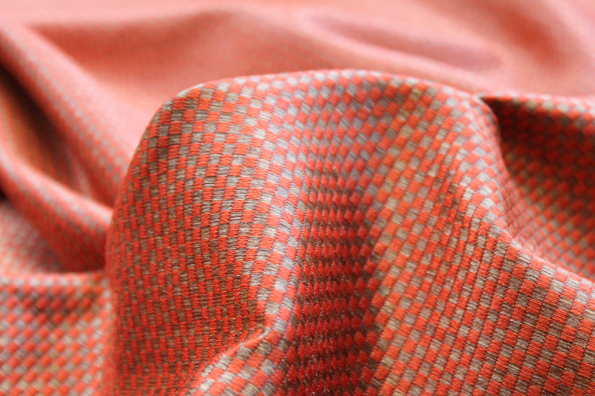Orange and Gold Small Check Brocade fabric, image 4 of 5