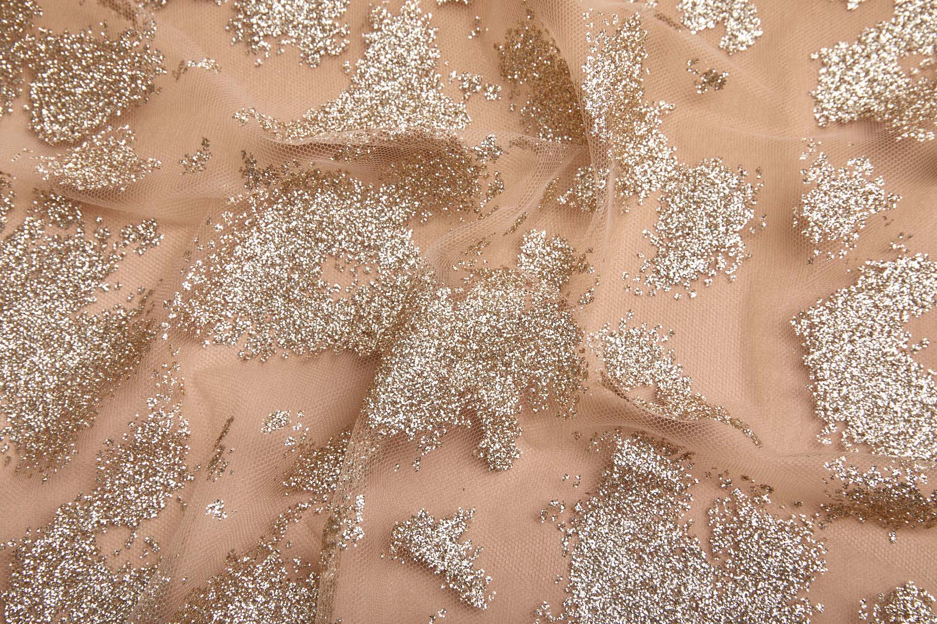 BACK IN STOCK - Glitter Splash Tulle - Nude/Gold fabric, image 9 of 9